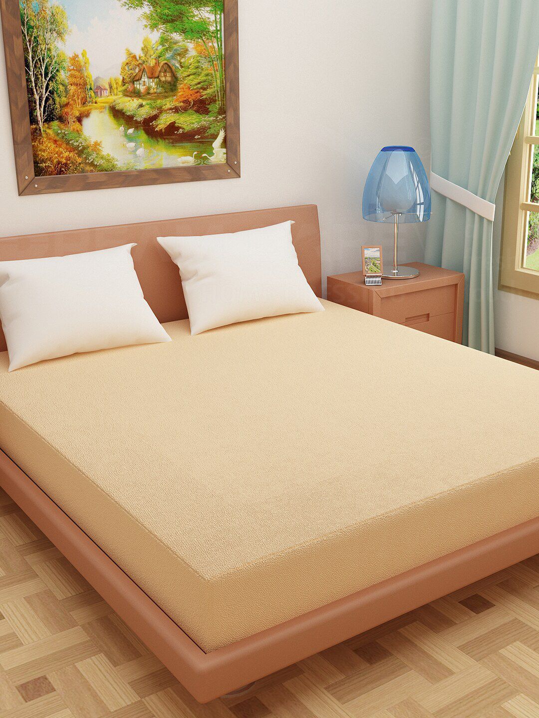 DREAM CARE Beige Waterproof Cotton Double Queen Mattress Protector