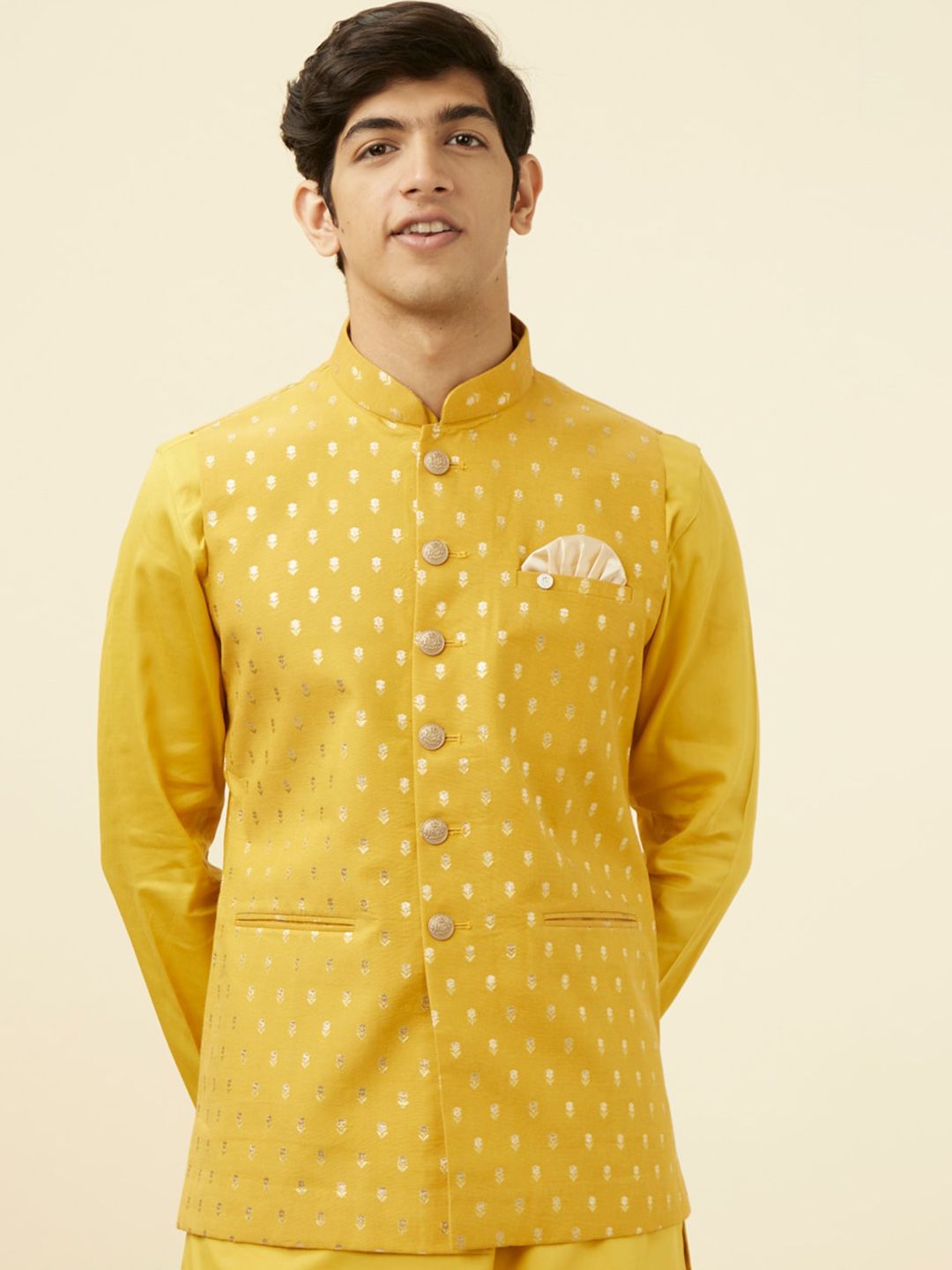 Manyavar Mandarin Collar Ethnic Motifs Woven Design Nehru Jacket