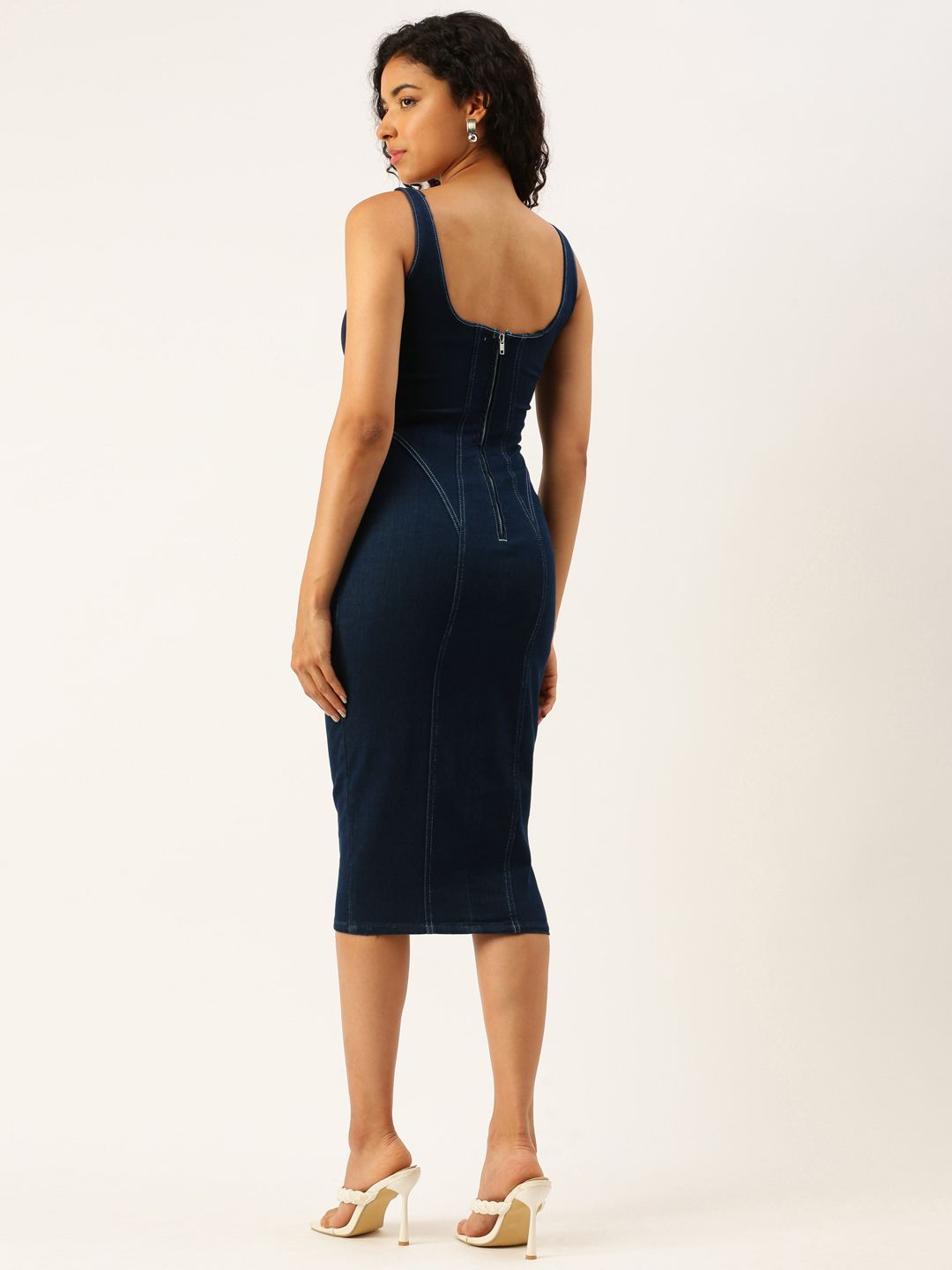 Buy FOREVER 21 Square Neck Denim Bodycon Midi Dress - Dresses for Women  23576418 | Myntra