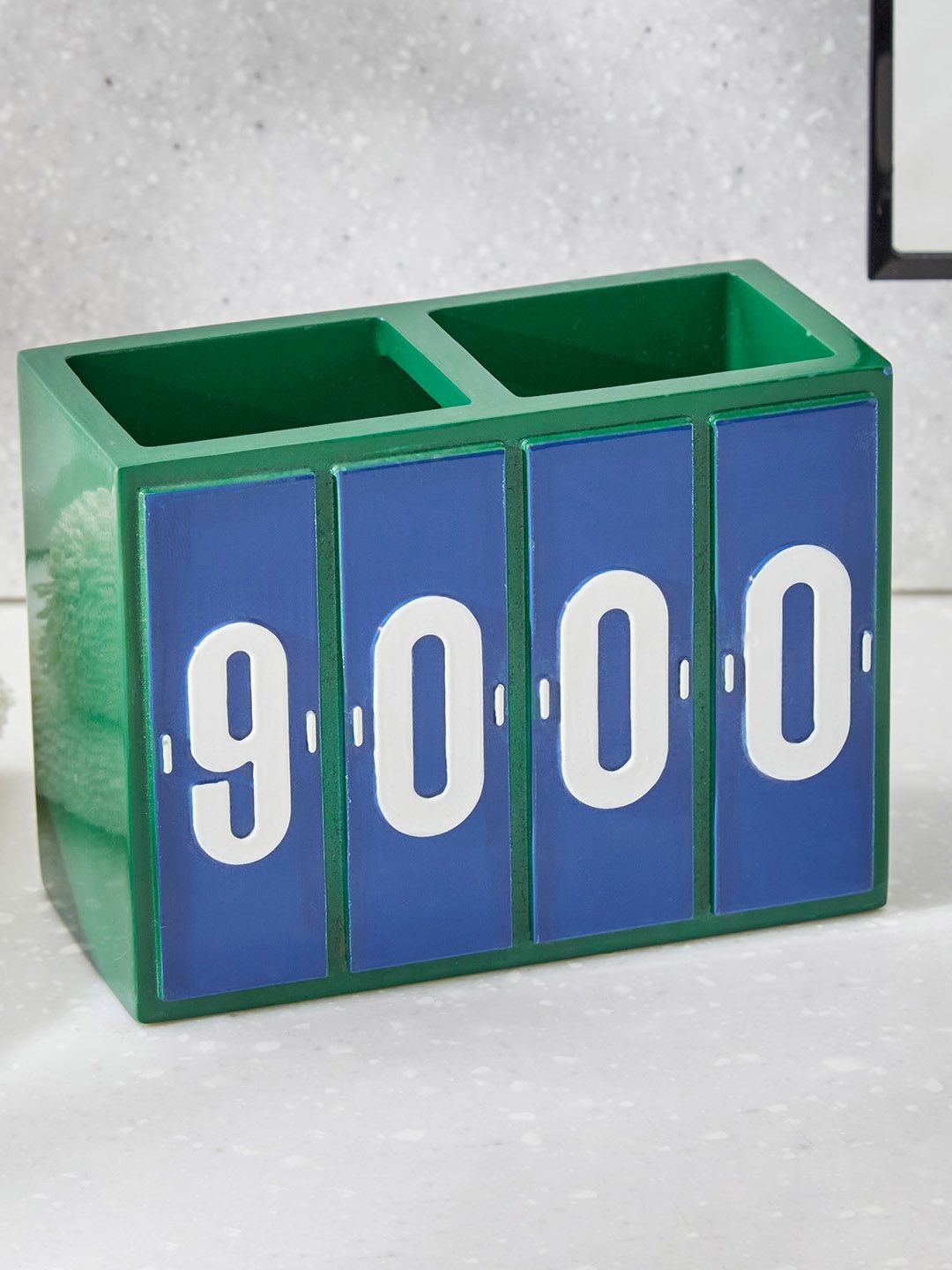 Home Centre Slate Champions Green & Blue Printed Toothbrush Holder