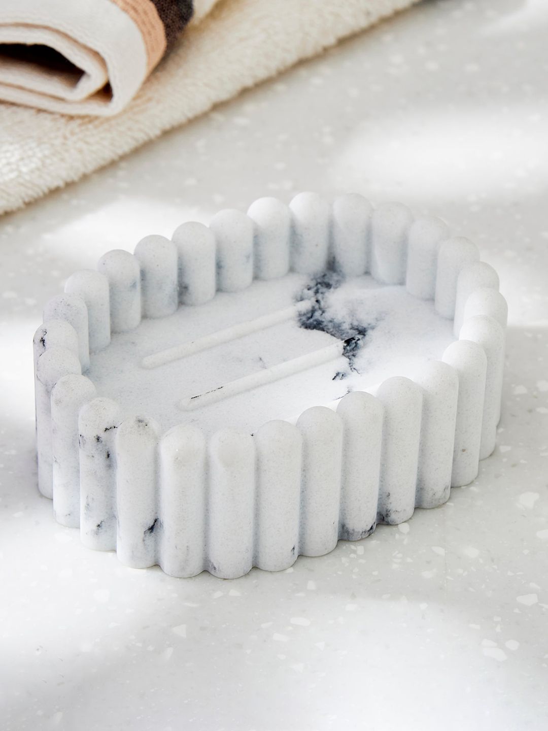 Home Centre Colour Refresh Essence Canyon White Printed Polyresin Soap Dish