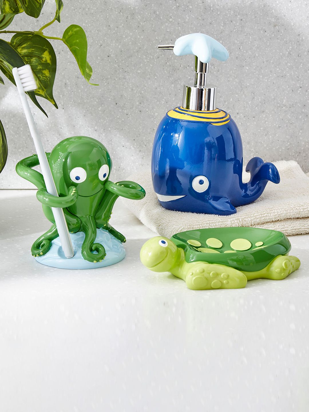 Home Centre Corsica Aqua Green & Blue Textured Octopus-Shaped Toothbrush Holder
