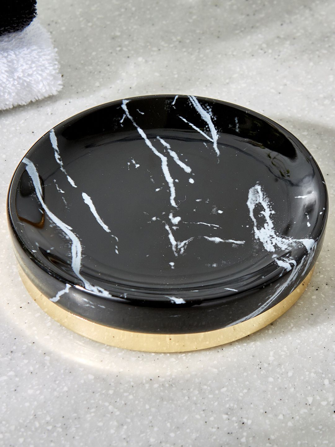 Home Centre Aubree Dapple Black & Yellow Printed Ceramic Soap Dish