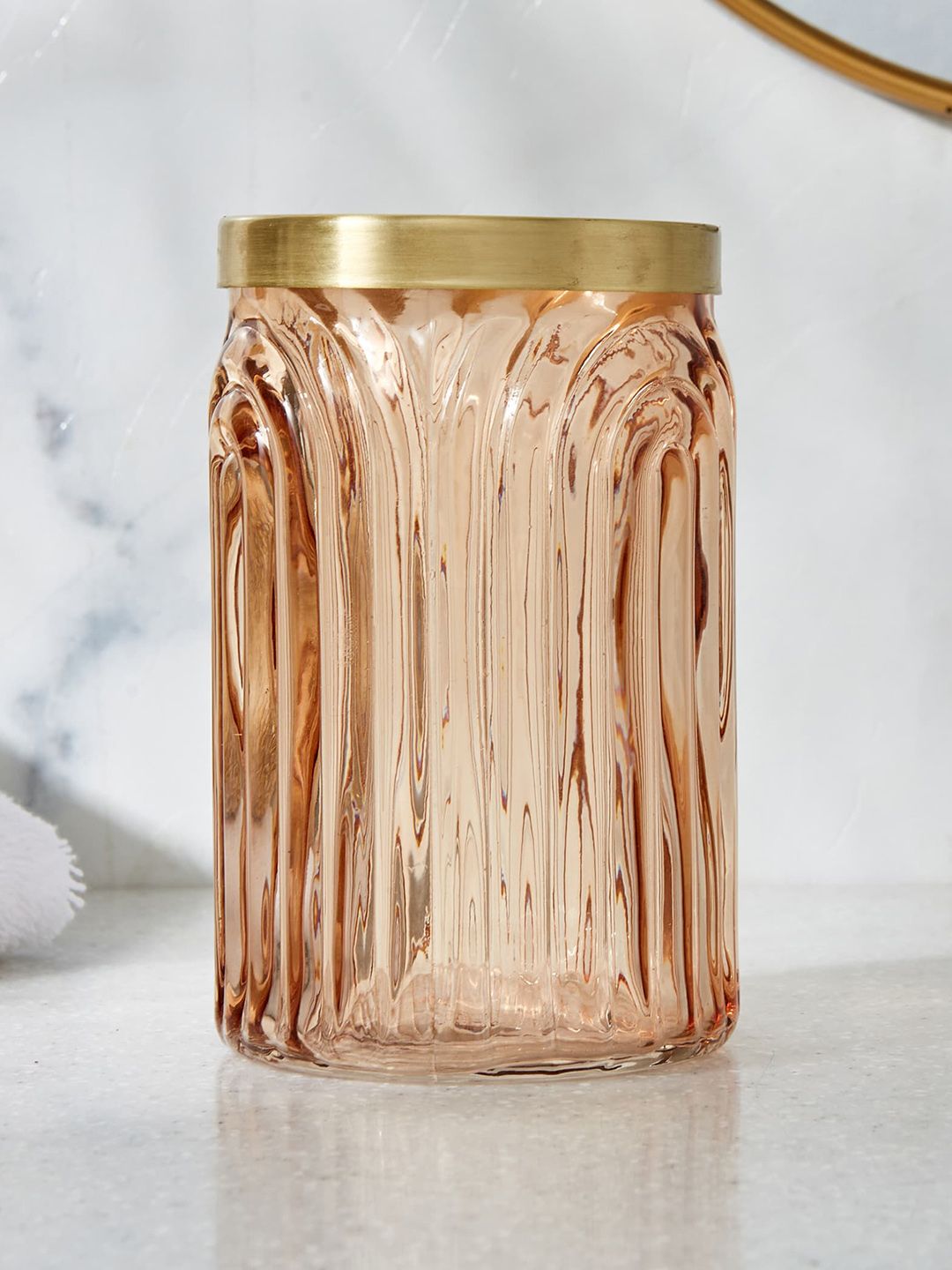 Home Centre Nova Dastkari Asra Coral & Beige Carved Glass Bathroom Tumbler