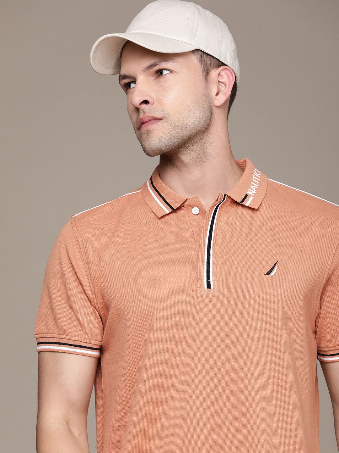 Nautica Solid Polo Collar Pure Cotton T-shirt