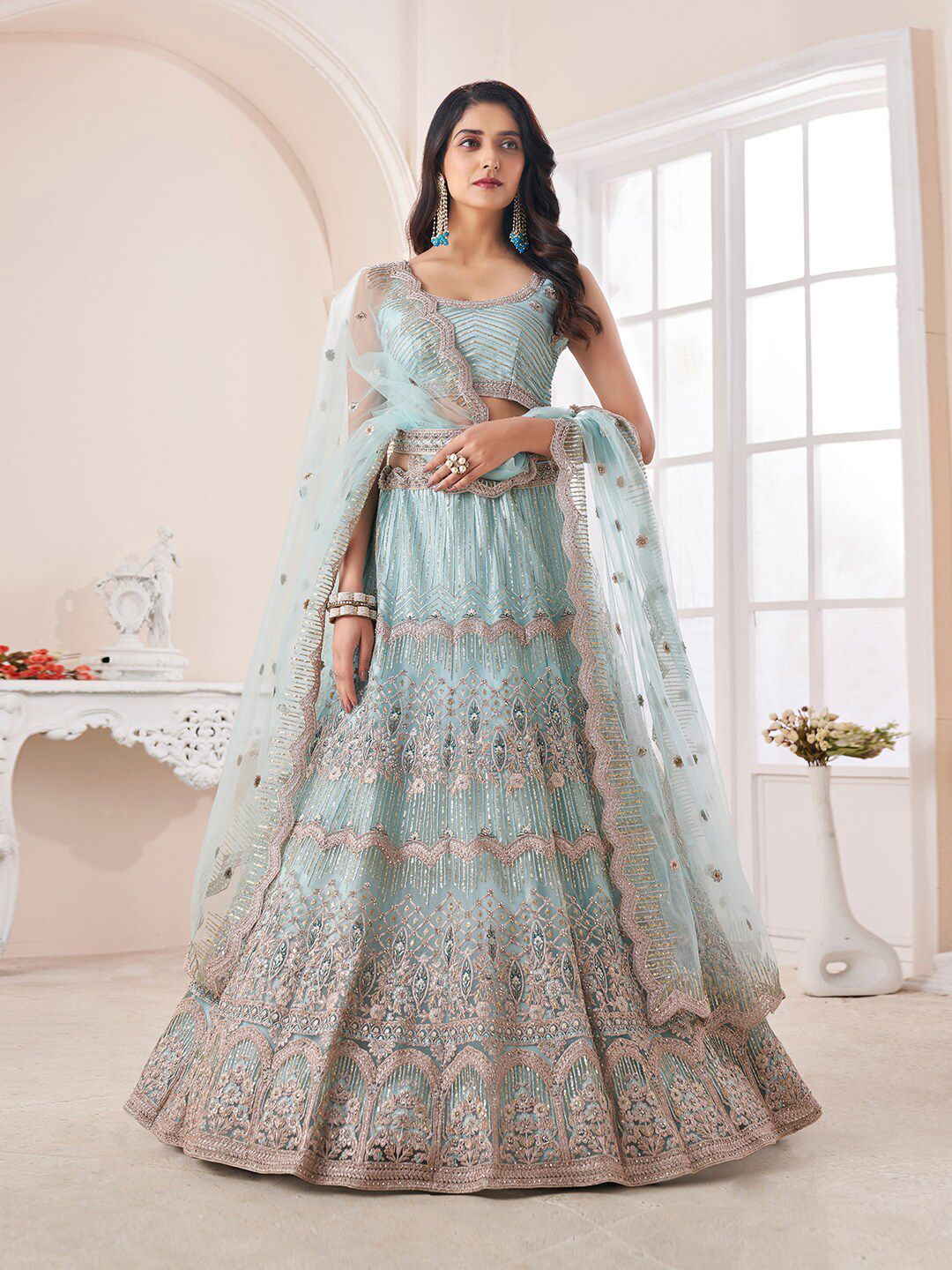 Fusionic Embroidered Semi-Stitched Lehenga & Unstitched Blouse With Dupatta Price in India