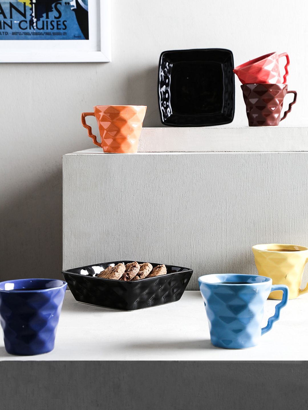 Unravel India Multicoloured 8-Pieces Textured Ceramic Cups Set Price in India