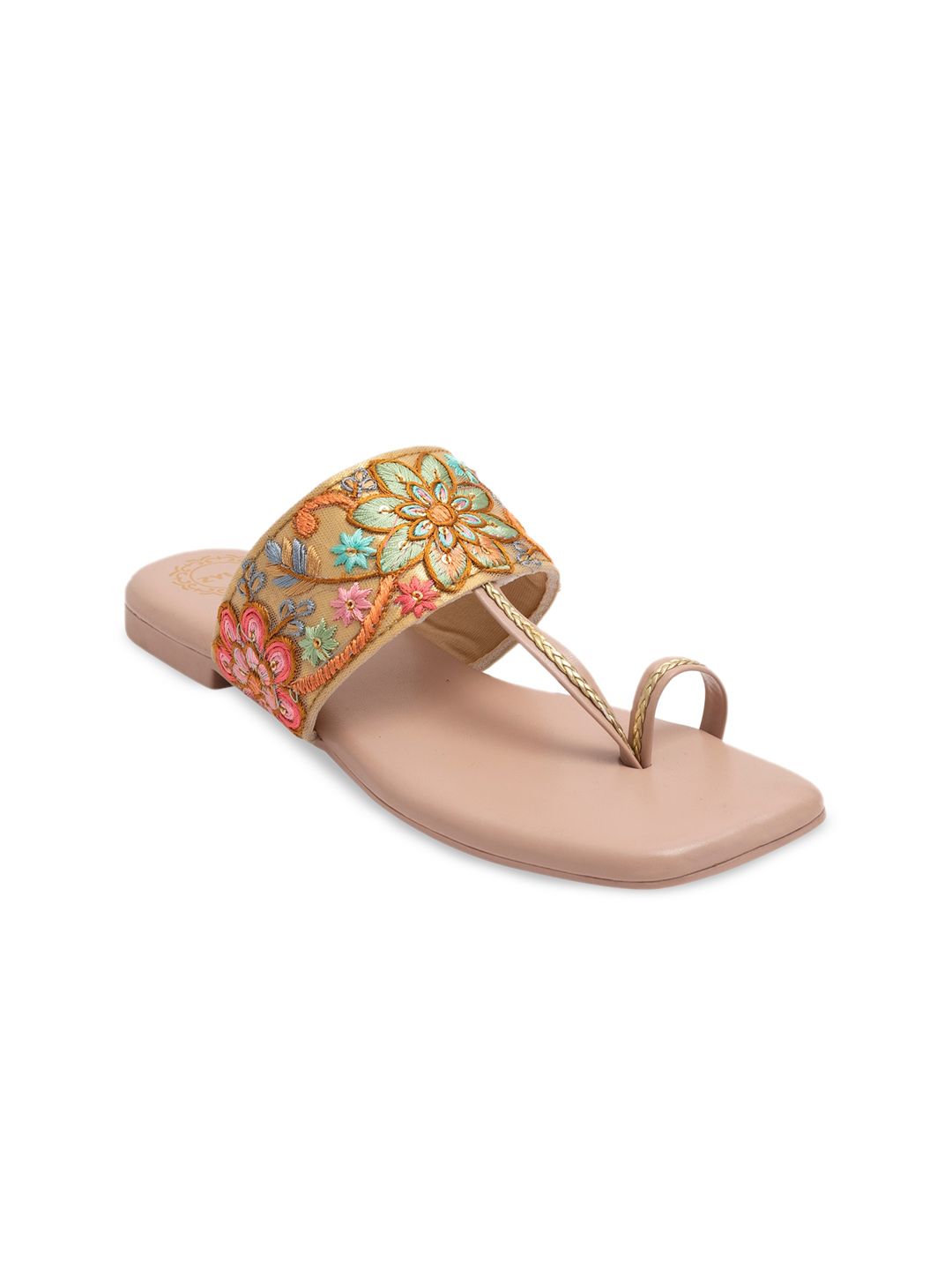 Zyla Women Peach-Coloured Embellished One Toe Flats Price in India