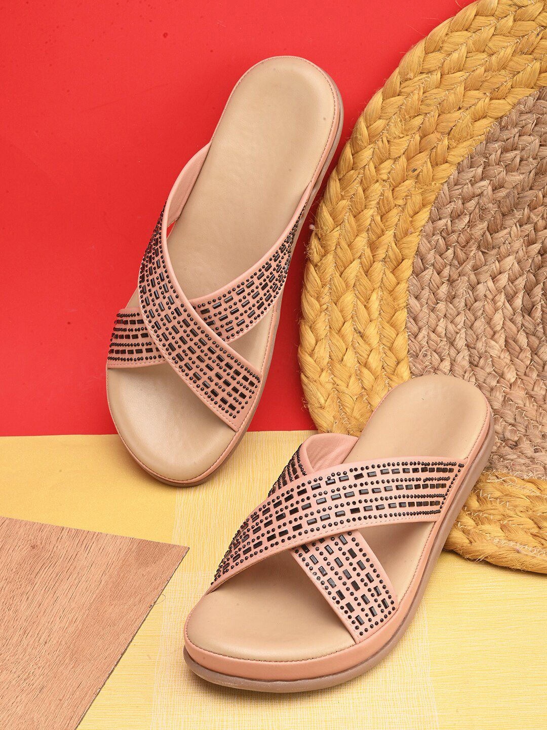 BOOTCO Embellished Open Toe Flats Price in India