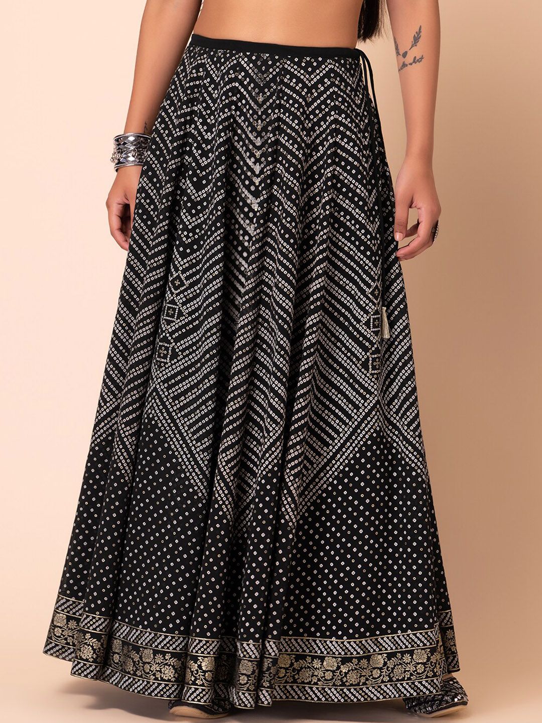 INDYA Bandhani Printed Flared Lehenga Skirt Price in India