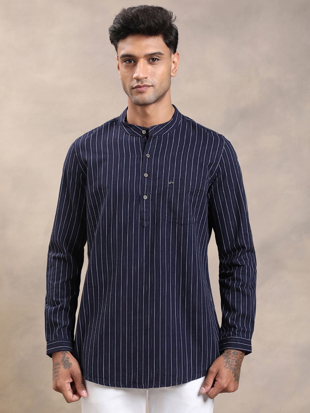 Turtle Striped Pure Cotton Straight Short Kurta