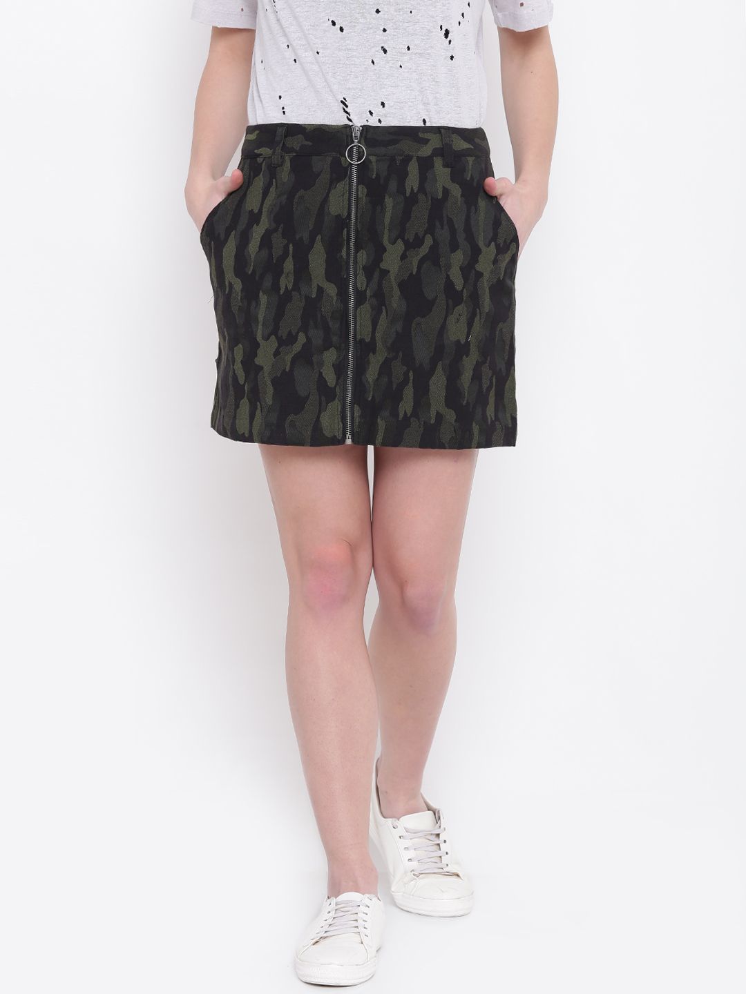 FOREVER 21 Olive Green & Navy Camouflage Pattern Mini Skirt