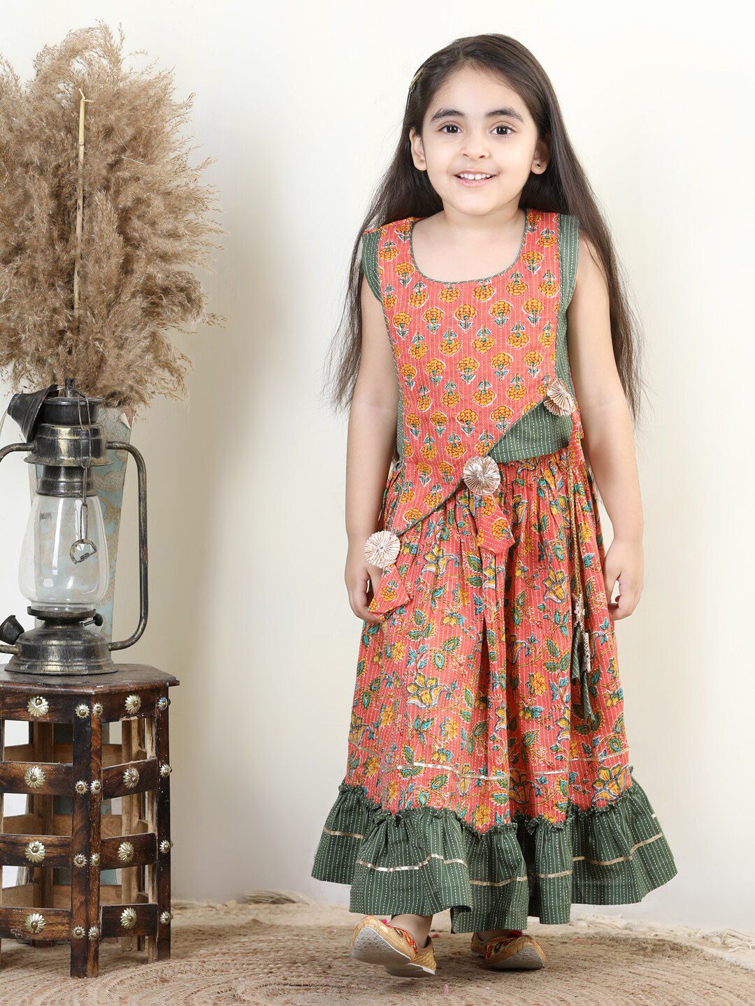 Kinder Kids Girls Printed Cotton Ready to Wear Lehenga Choli Price in India