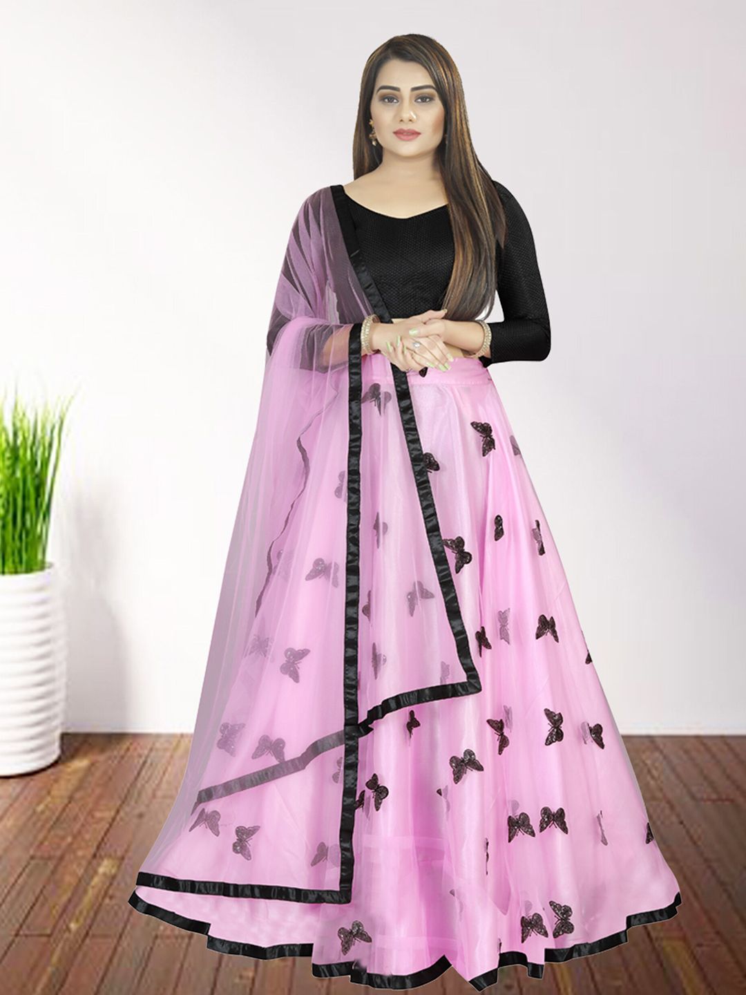 N N ENTERPRISE Embellished Semi-Stitched Lehenga & Unstitched Blouse With Dupatta Price in India