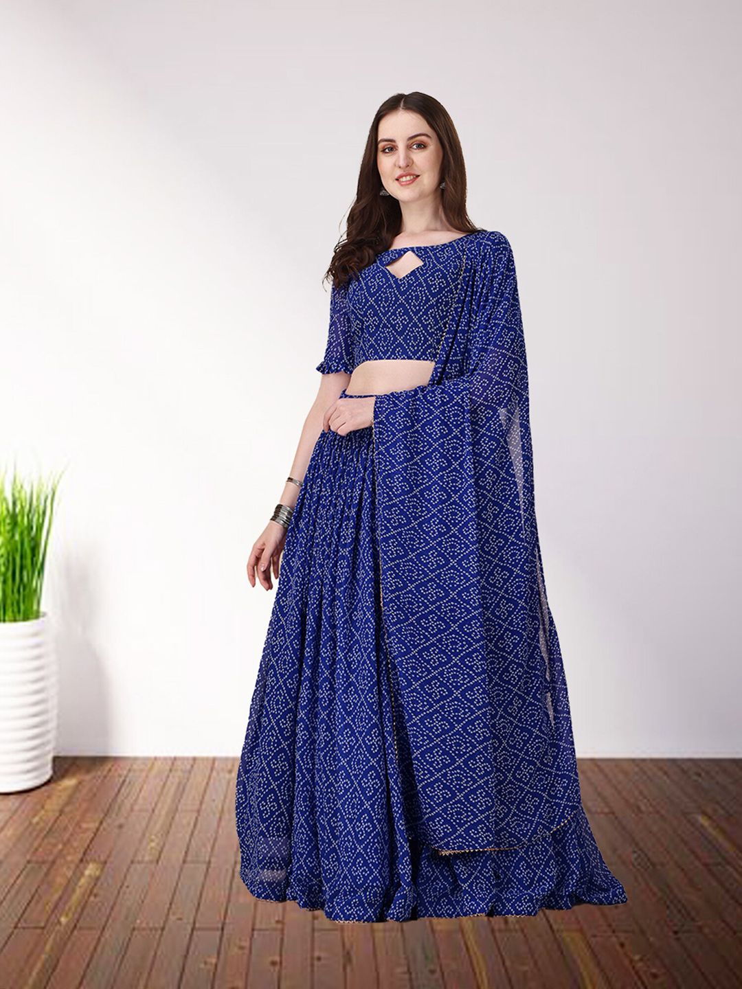 N N ENTERPRISE Bandhani Printed Semi-Stitched Lehenga & Unstitched Blouse With Dupatta Price in India