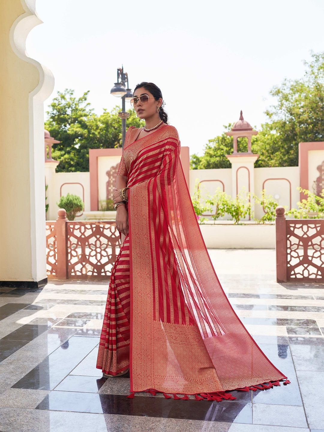 Vardha Striped Woven Design Zari Saree Price in India