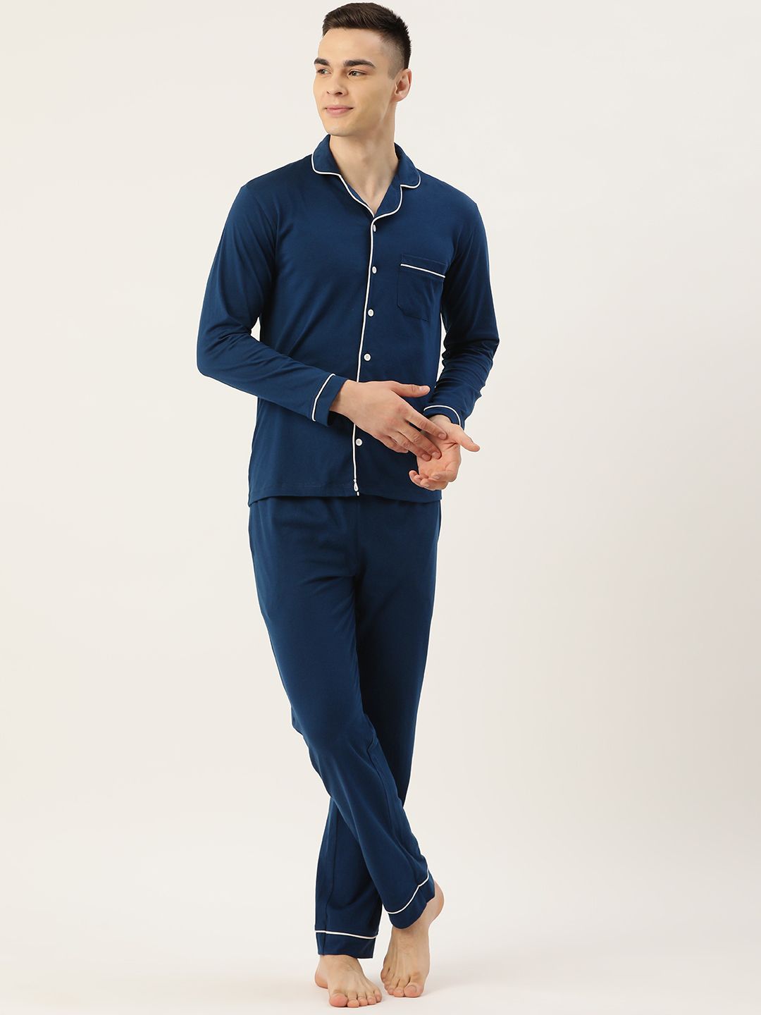 night dress for men cotton Unique Bargains Men's Nightshirt Cotton Sleep Shirt Long Sleeve Nightgown Sleepwear M Blue, Size: Medium
