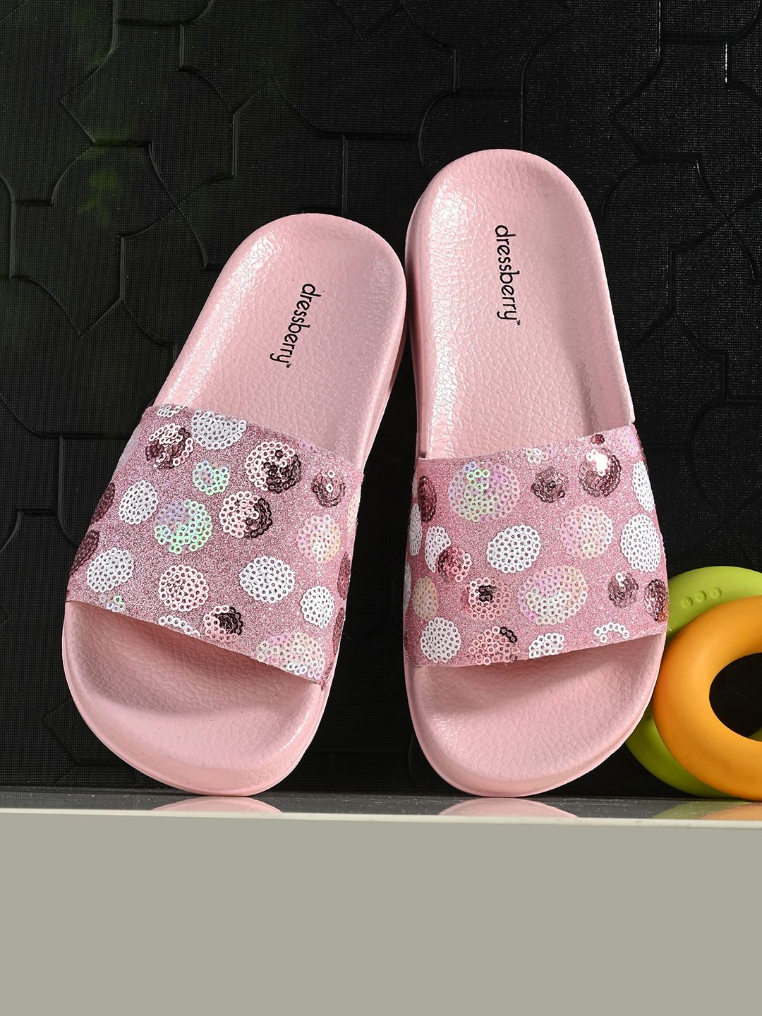 DressBerry Women Pink Embellished Sliders