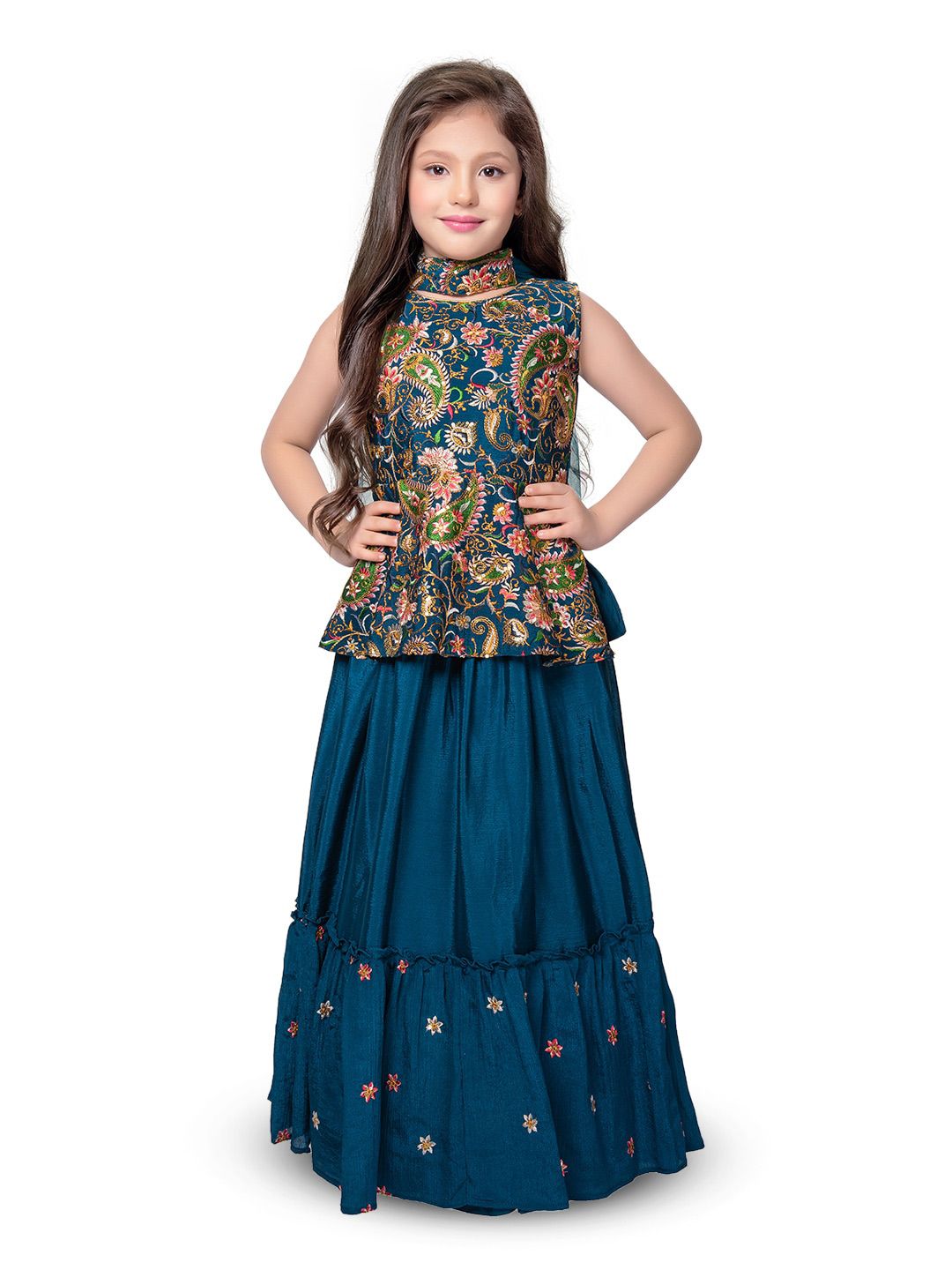 Tiny Kingdom Girls Printed Ready to Wear Lehenga & Blouse With Dupatta Price in India