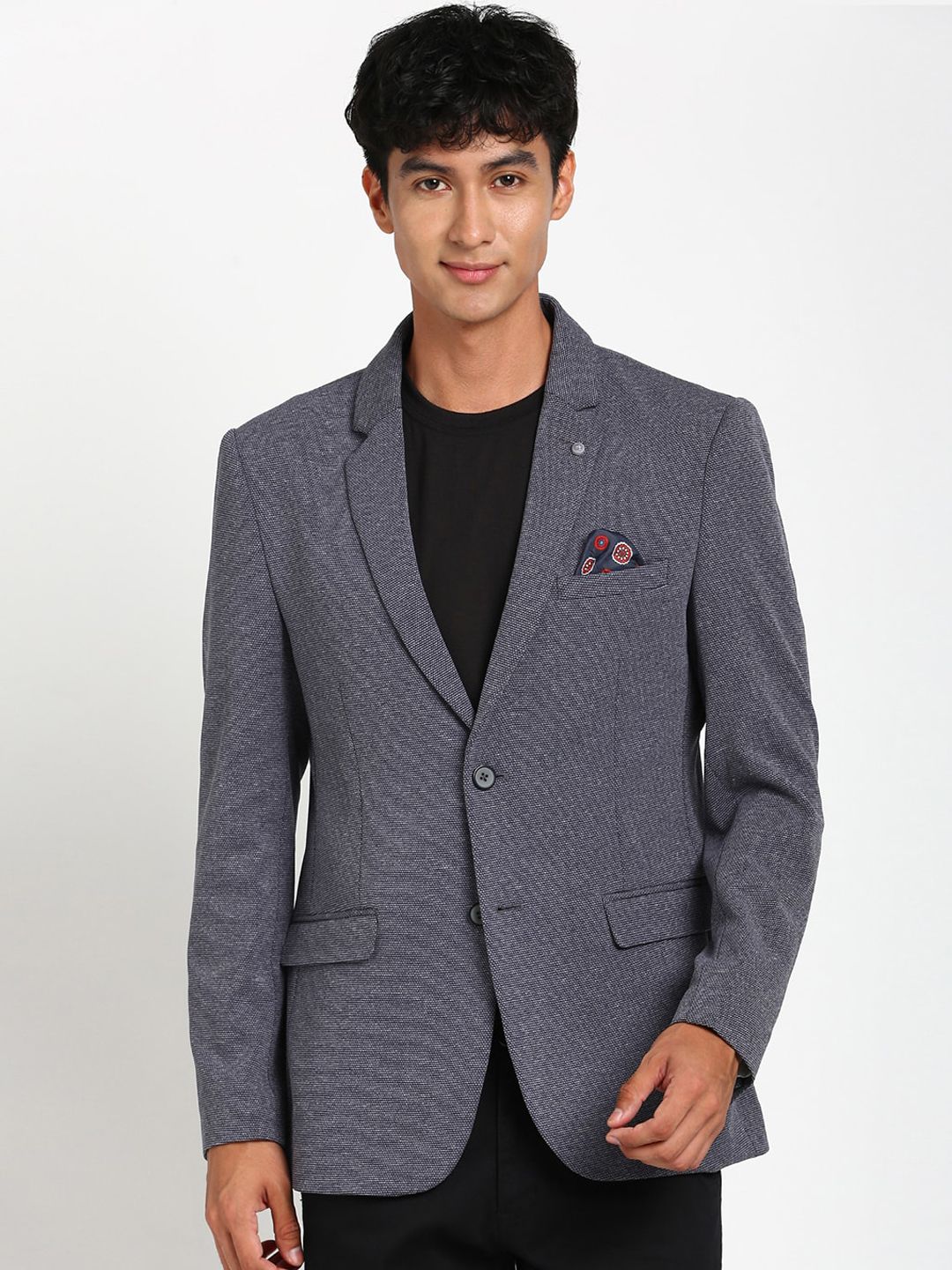 Turtle Self-Design Single Breasted Slim-Fit Blazer