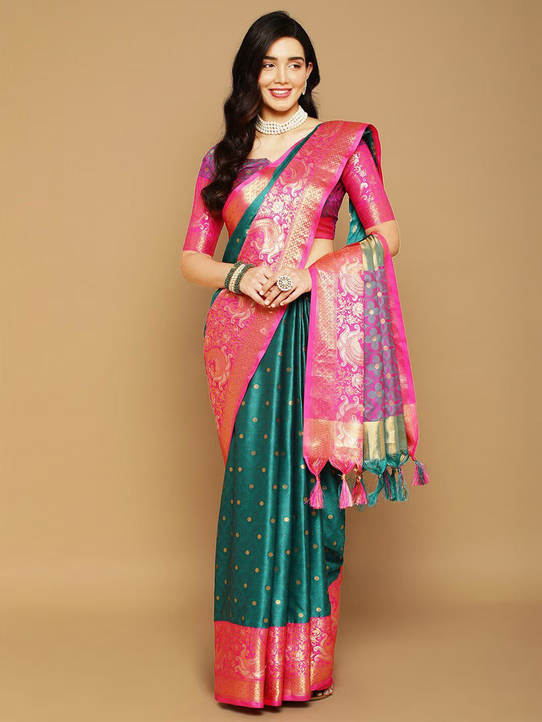 KALINI Ethnic Motifs Woven Design Zari Silk Cotton Ikat Saree Price in India