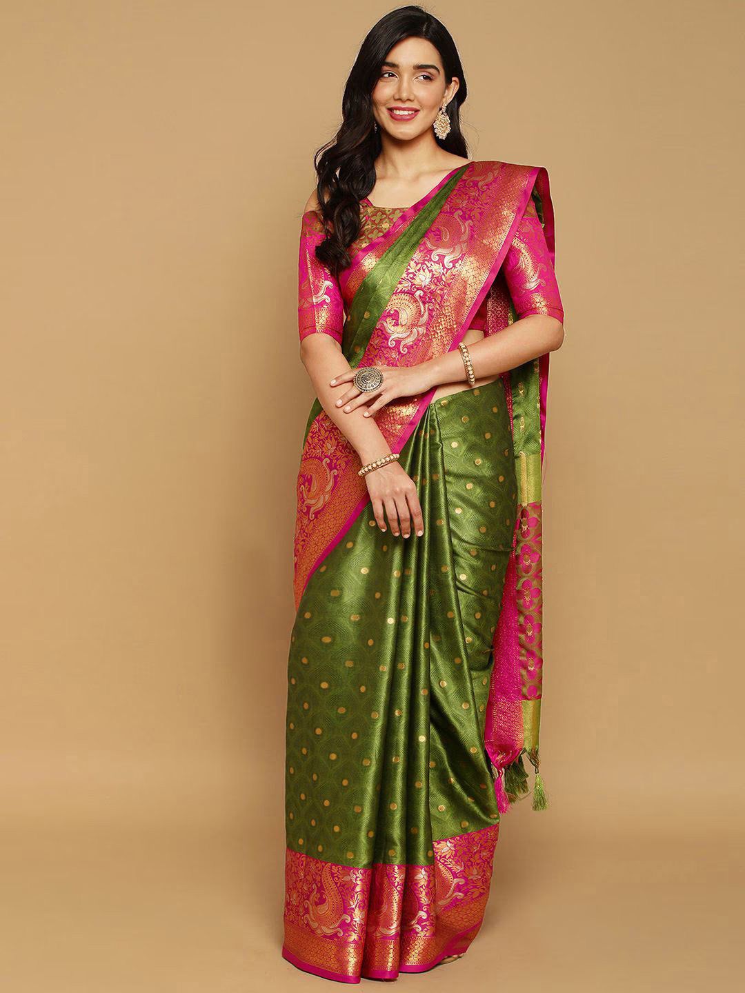 KALINI Ethnic Motifs Woven Design Zari Silk Cotton Ikat Saree Price in India