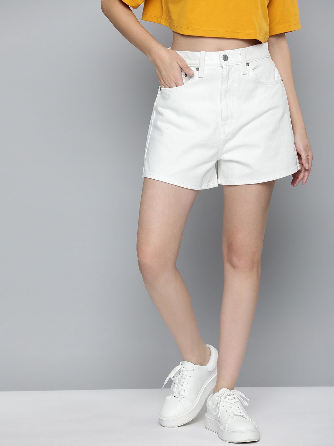 Levis Women Pure Cotton Loose Fit High-Rise Denim Shorts Price in India