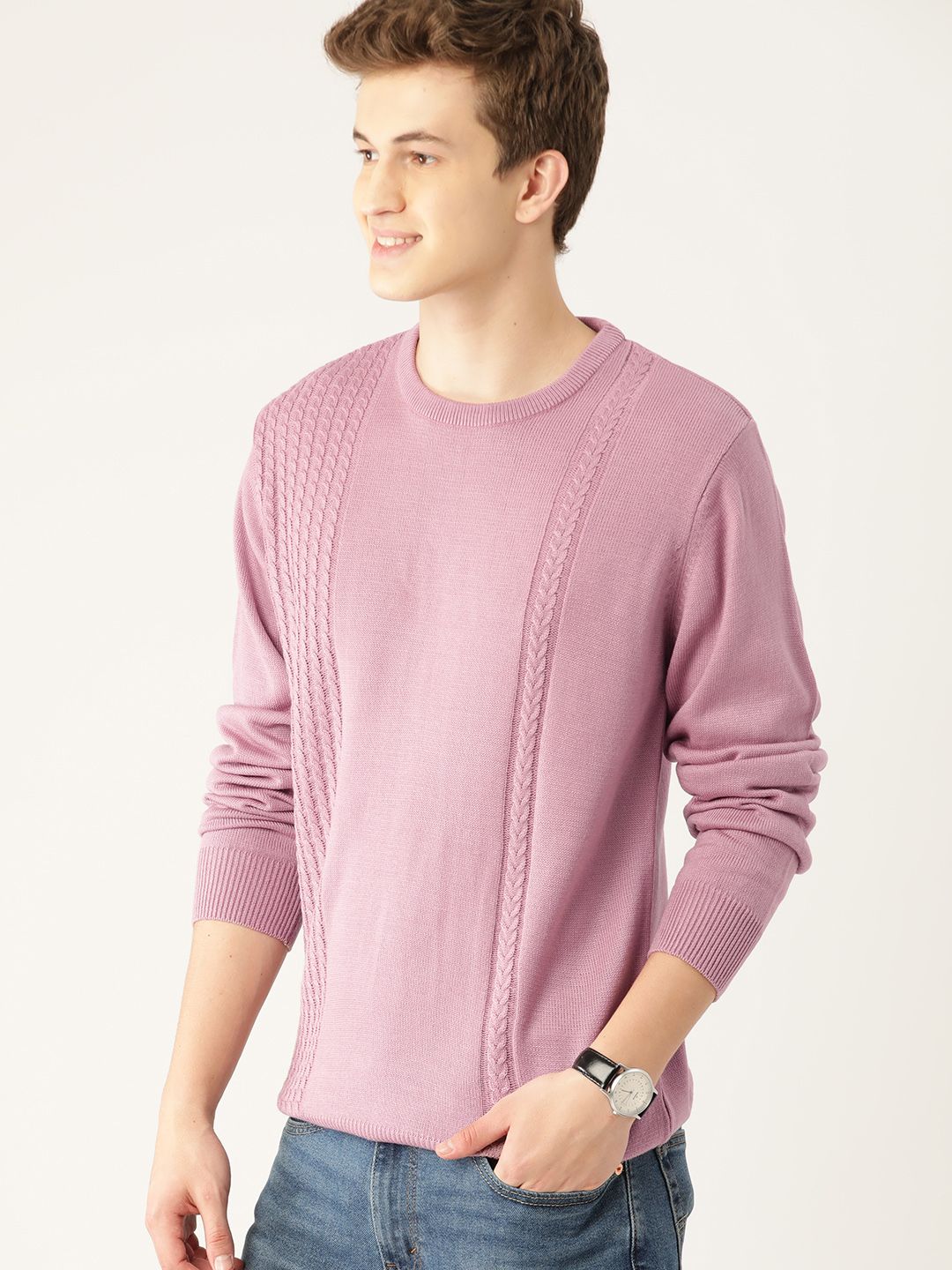 Mast & Harbour Men Cable Knit Acrylic Pullover