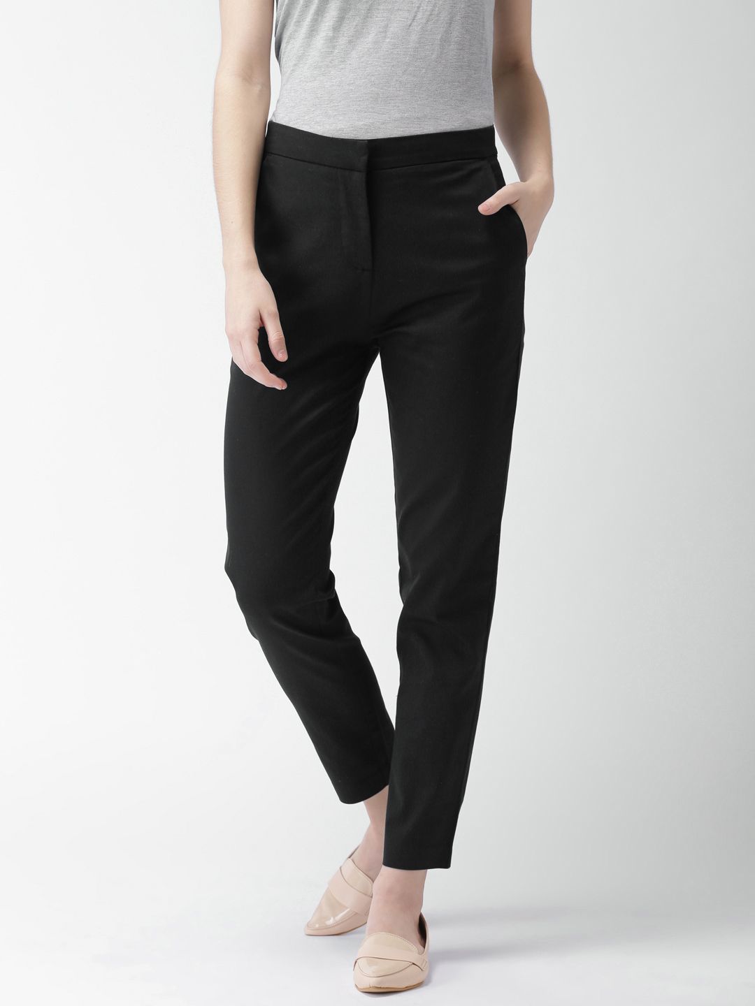 Mast & Harbour Women Black Regular Fit Solid Trousers