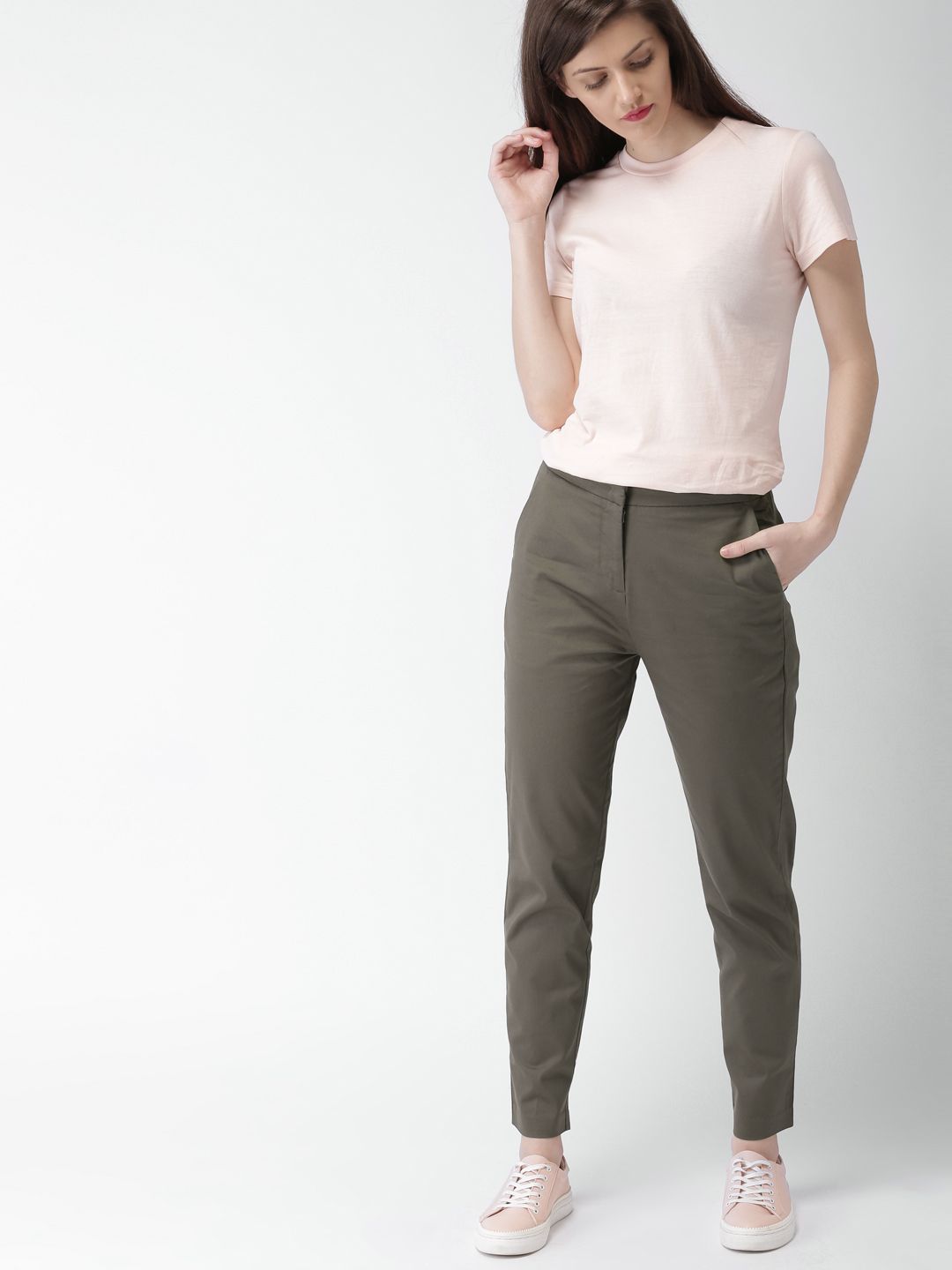 Mast & Harbour Women Grey Regular Fit Solid Trousers