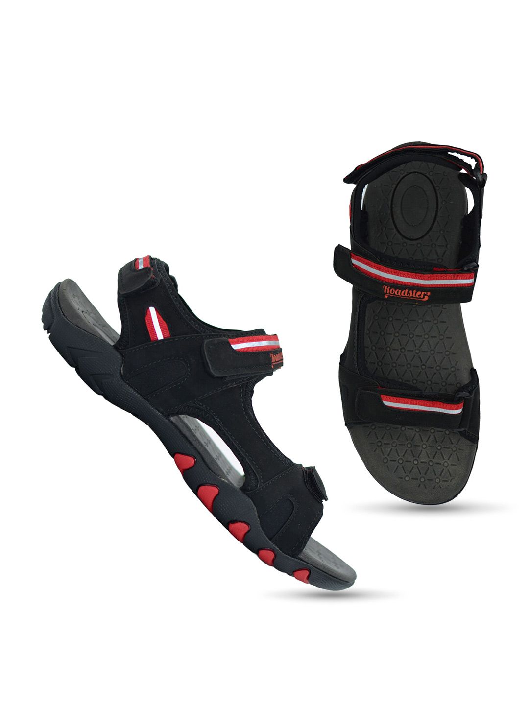 The Roadster Lifestyle Co. Men Black & Red Brand Logo Printed Sports Sandals