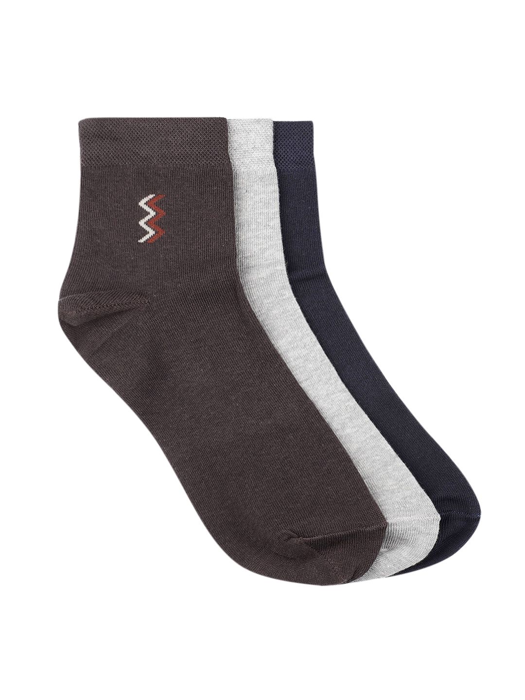 INVICTUS Men Set of 3 Minimal Zip-Zag Patterned Cotton Above Ankle-Length Socks