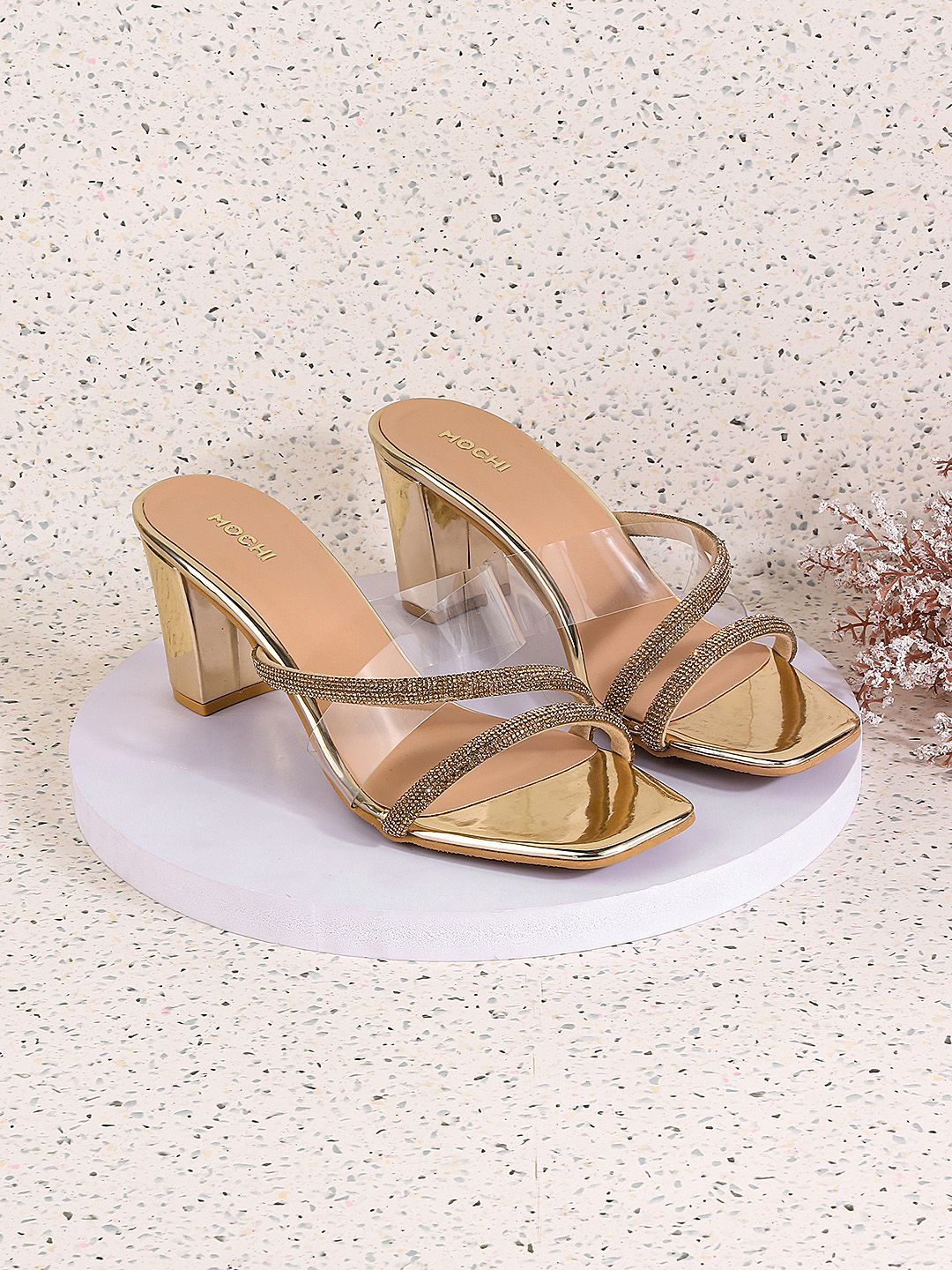 Mochi Embellished Open Toe Block Heels