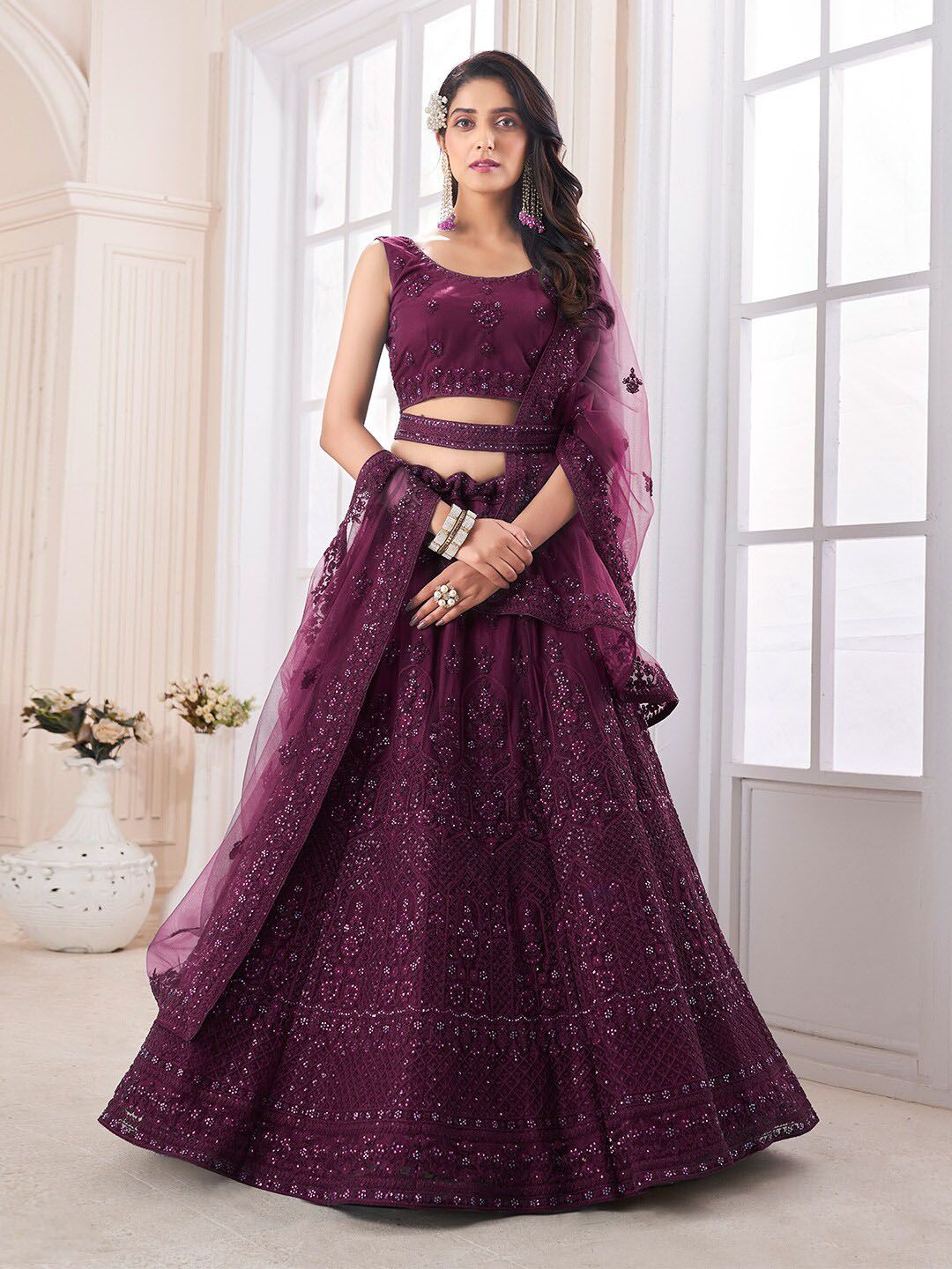 Fusionic Embellished & Thread Worked Semi-Stitched Lehenga & Unstitched Blouse & Dupatta Price in India