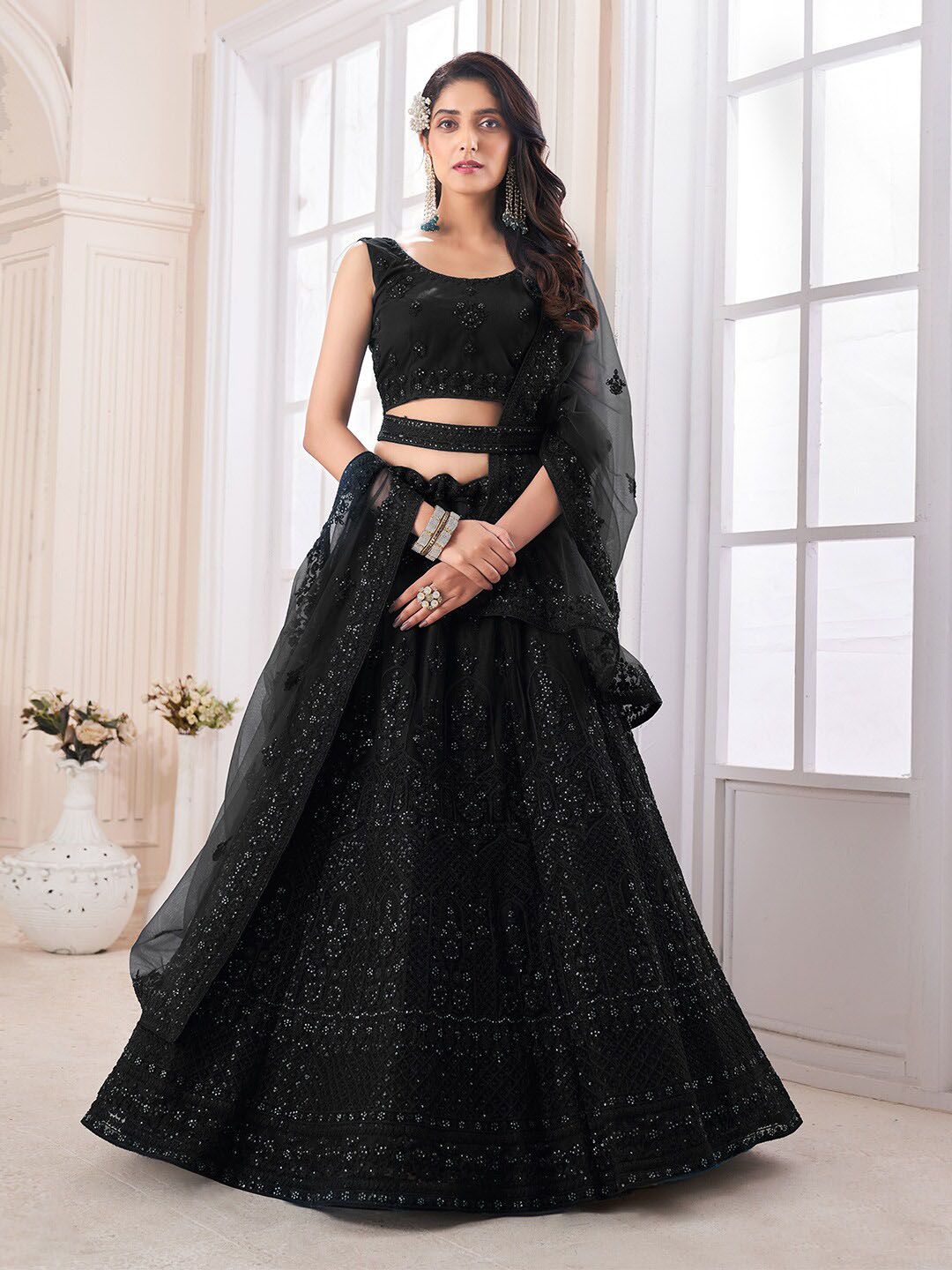 Fusionic Embellished & Thread Worked Semi-Stitched Lehenga & Unstitched Blouse & Dupatta Price in India