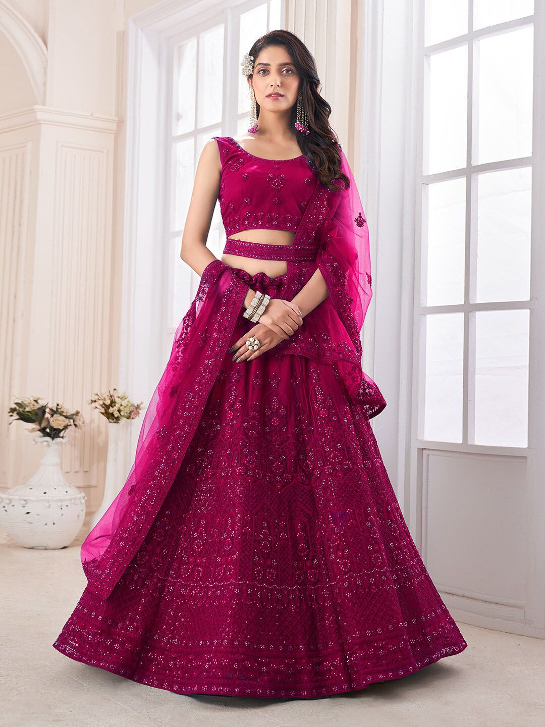 Fusionic Embellished & Thread Worked Semi-Stitched Lehenga & Unstitched Blouse & Dupatta Price in India