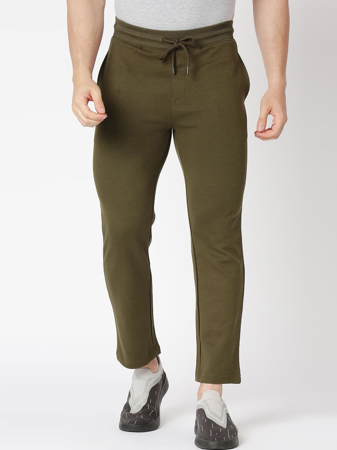 Basics Men Mid-Rise Slim-Fit Cotton Track Pants