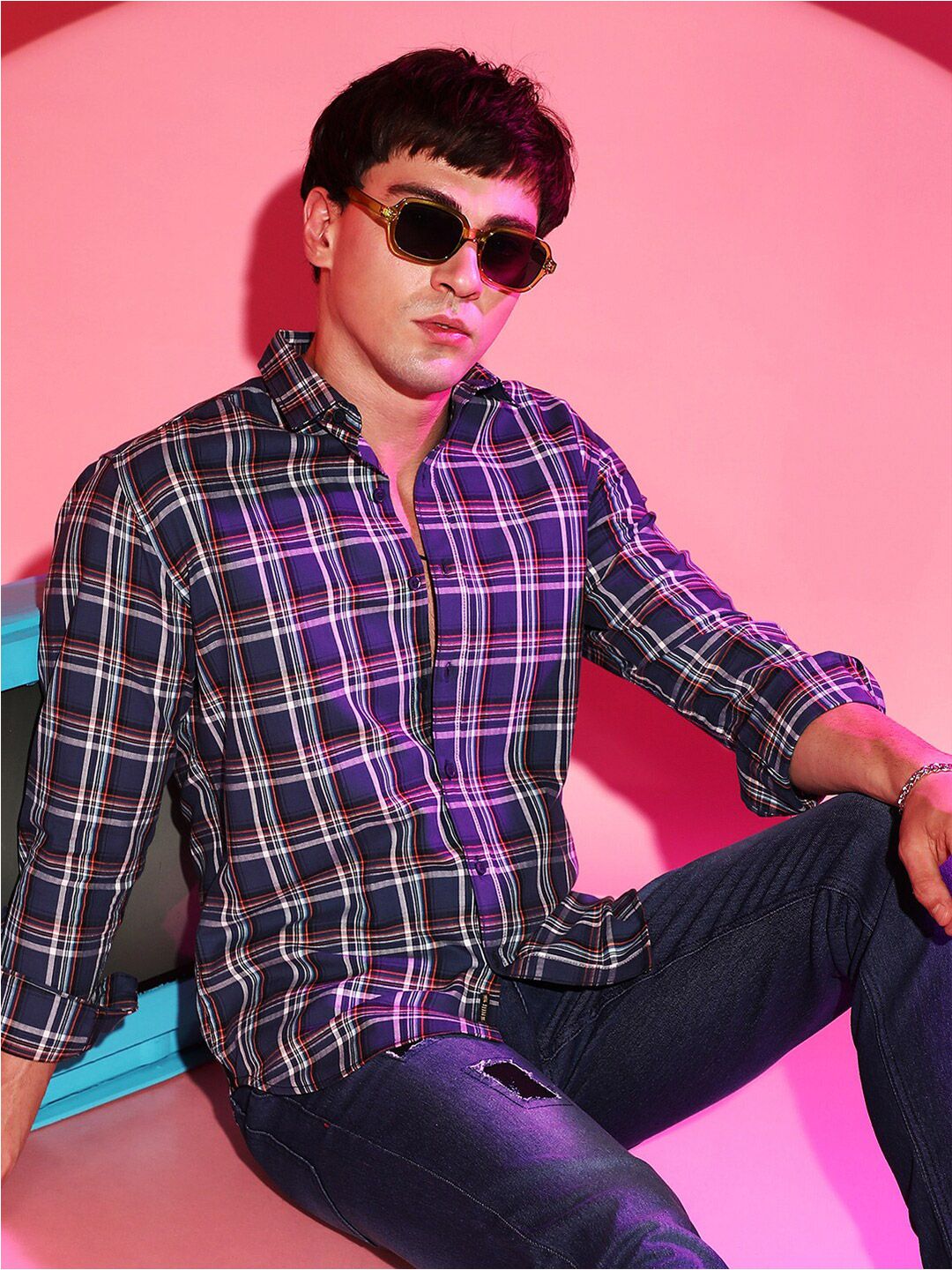 CAHOOT Blue Tartan Checks Classic Cotton Casual Shirt