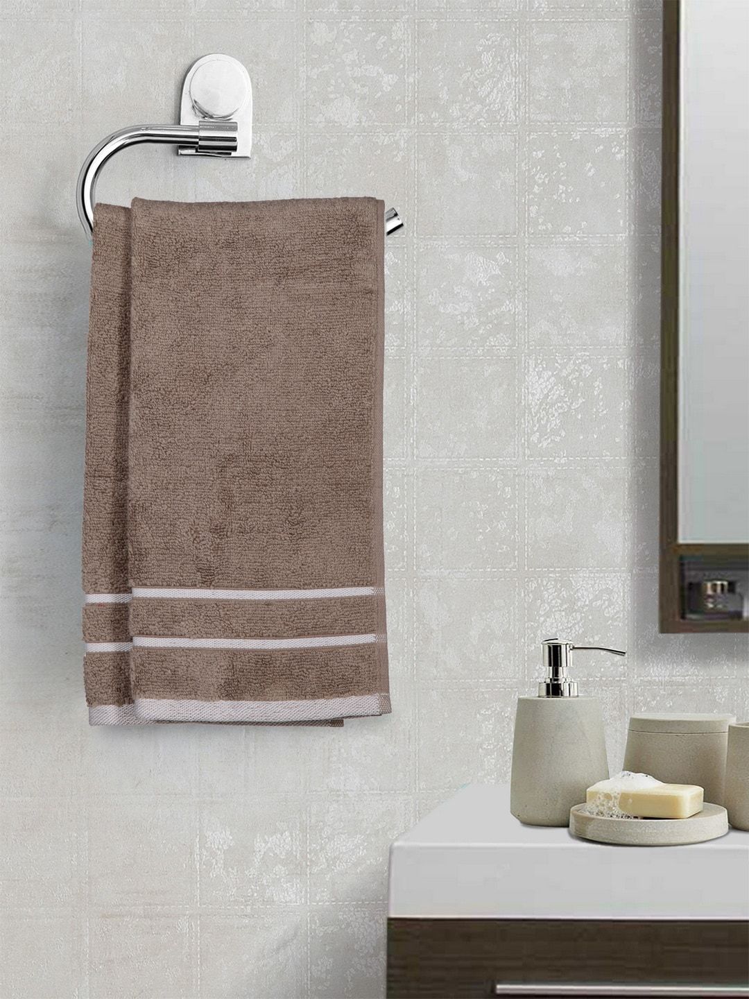 MARK HOME Set of 2 Cotton Brown 500 GSM Zero Twist Anti Microbial Treated Towels Price in India