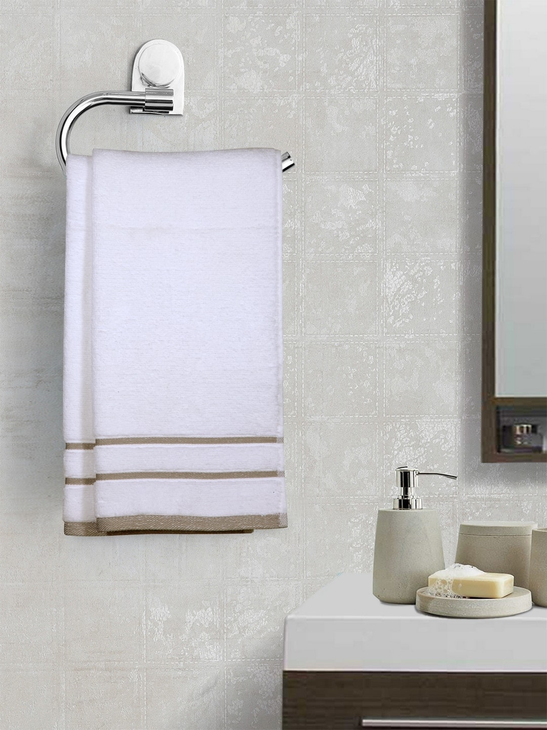 MARK HOME Set of 2 Cotton White 500 GSM Zero Twist Anti Microbial Treated Towels Price in India