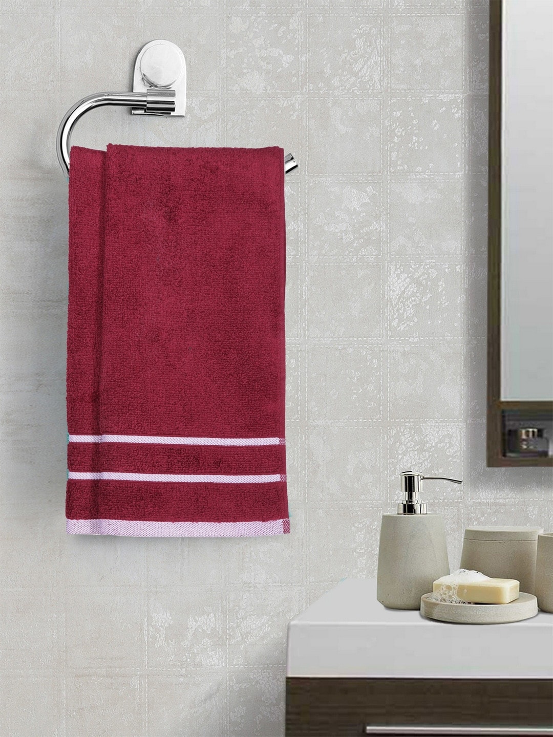 MARK HOME Set of 2 Cotton Maroon 500 GSM Zero Twist Anti Microbial Treated Towels Price in India
