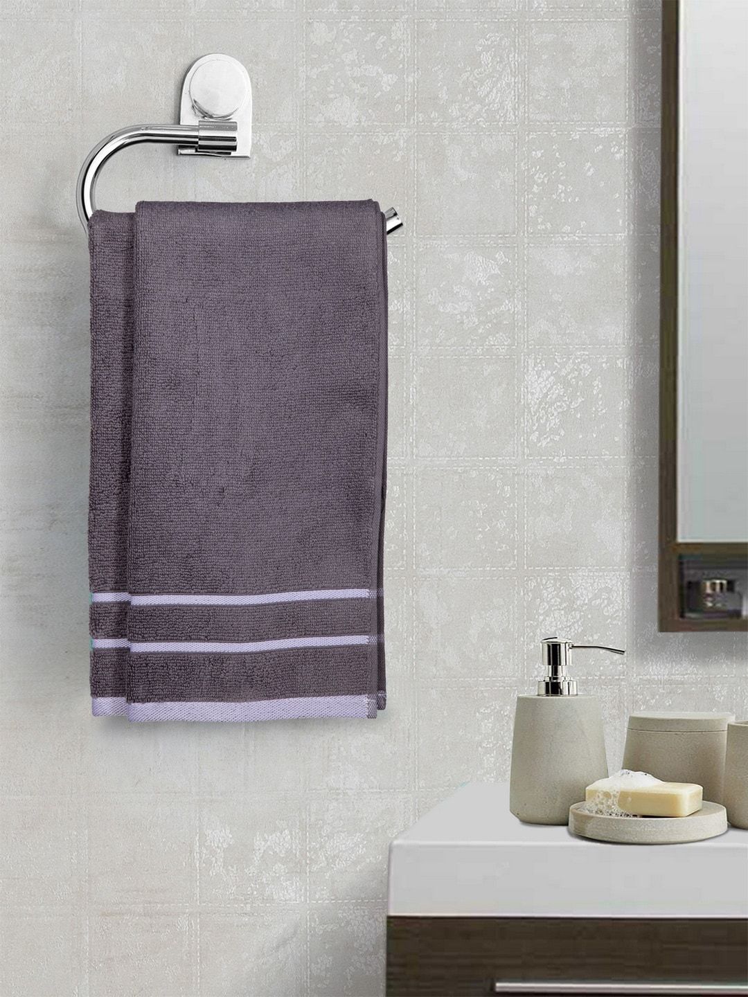 MARK HOME Set of 2 Cotton Grey 500 GSM Zero Twist Anti Microbial Treated Towels Price in India