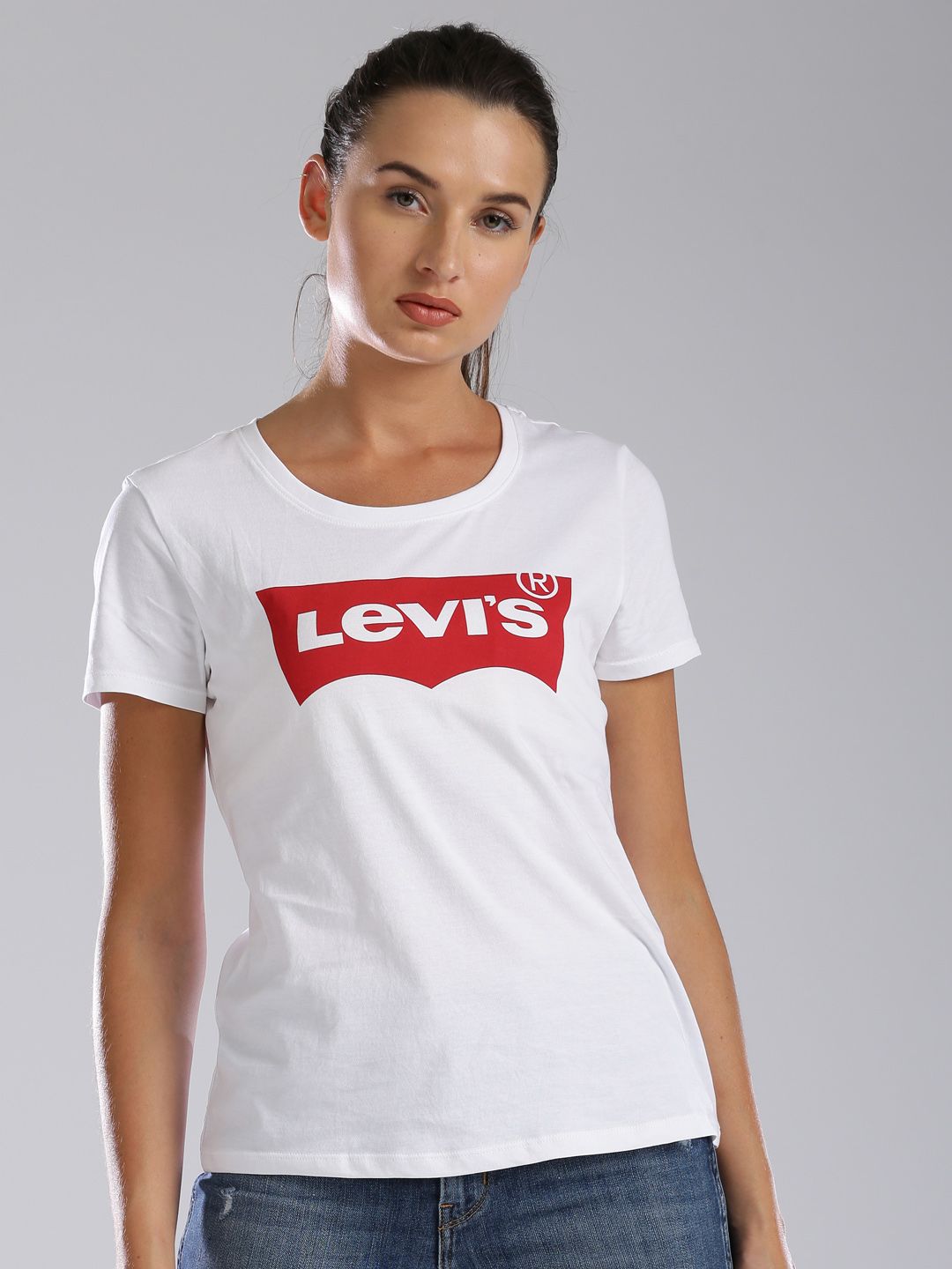 Levis Women White Printed Round Neck T-shirt