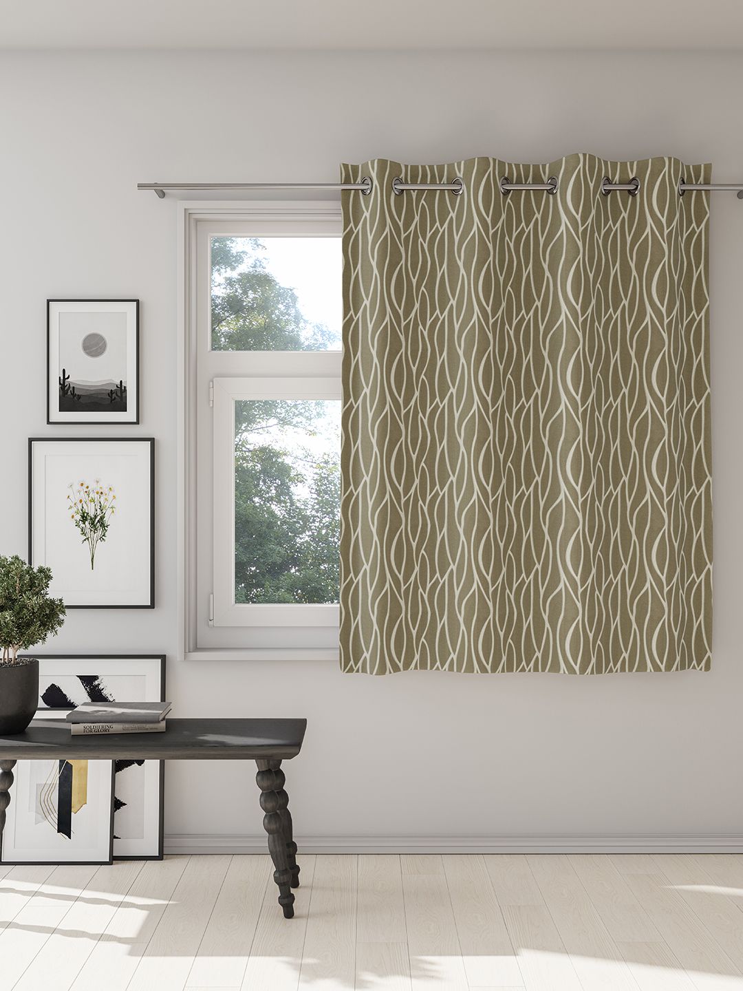 DDecor Beige & White Room Darkening Window Curtain