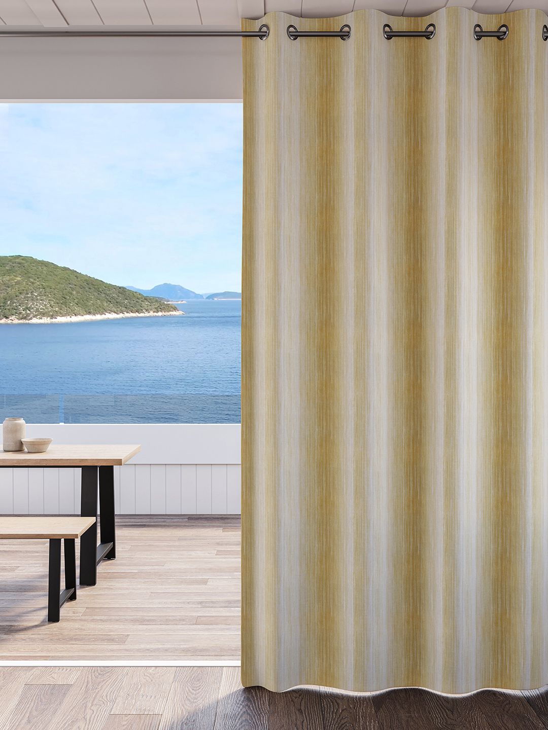 DDecor Yellow & Grey Striped Room Darkening Door Curtain