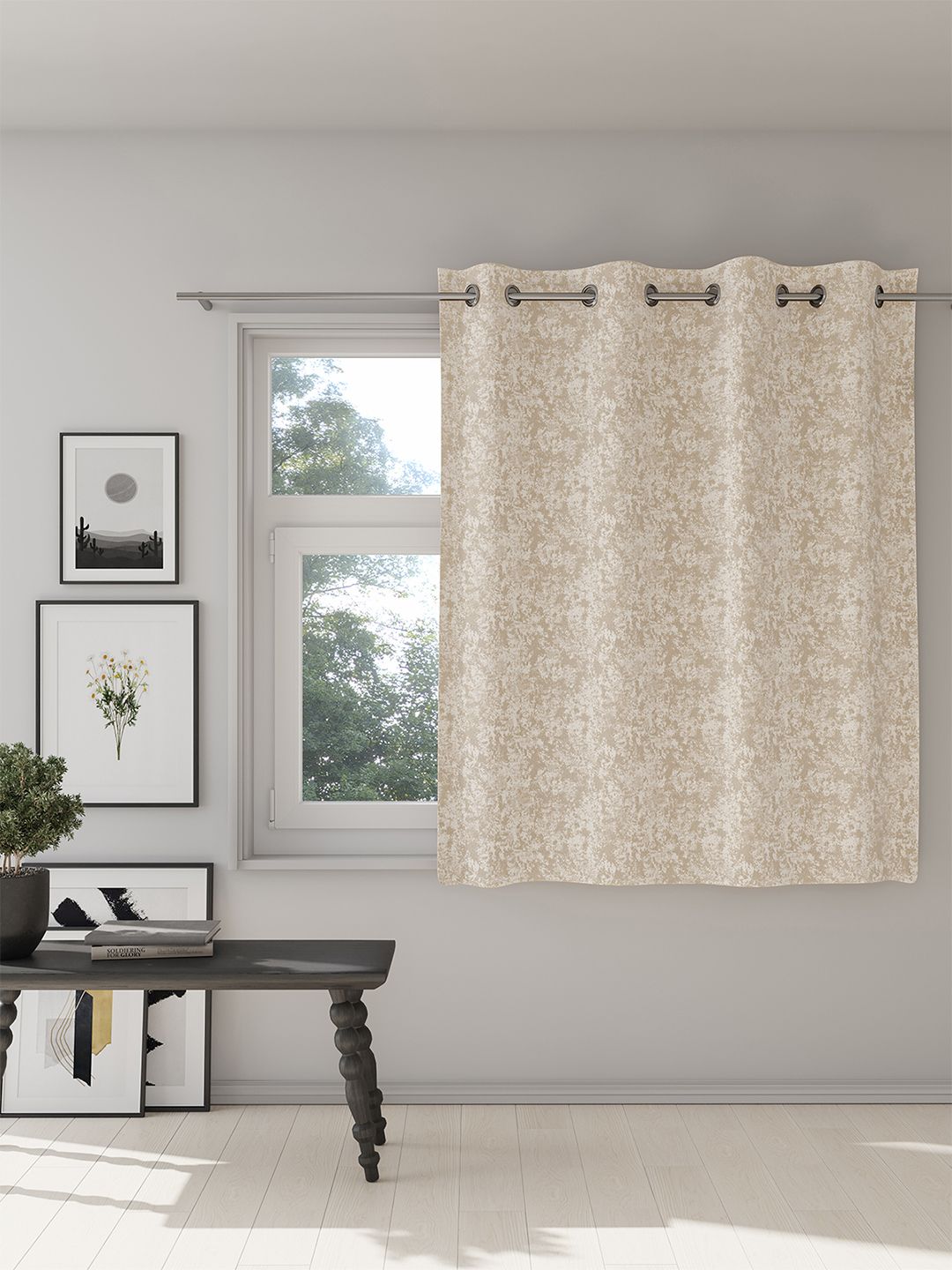 DDecor DDecor Beige & White Printed Room Darkening Window Curtain