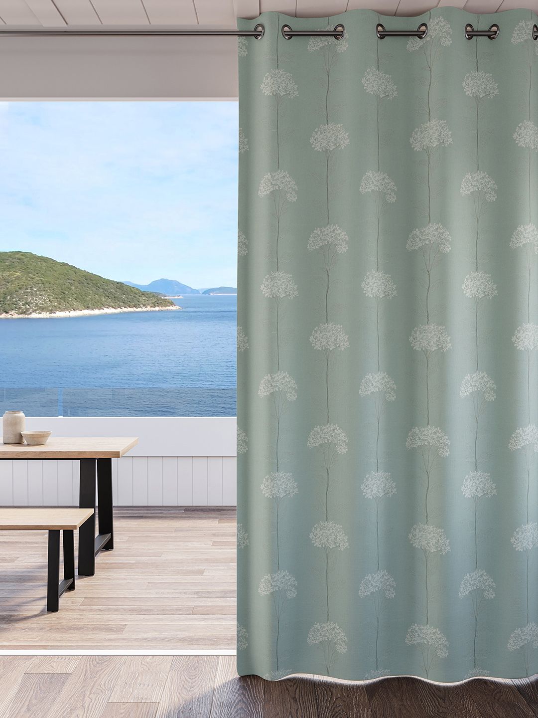 DDecor Blue & White Floral Room Darkening Door Curtain