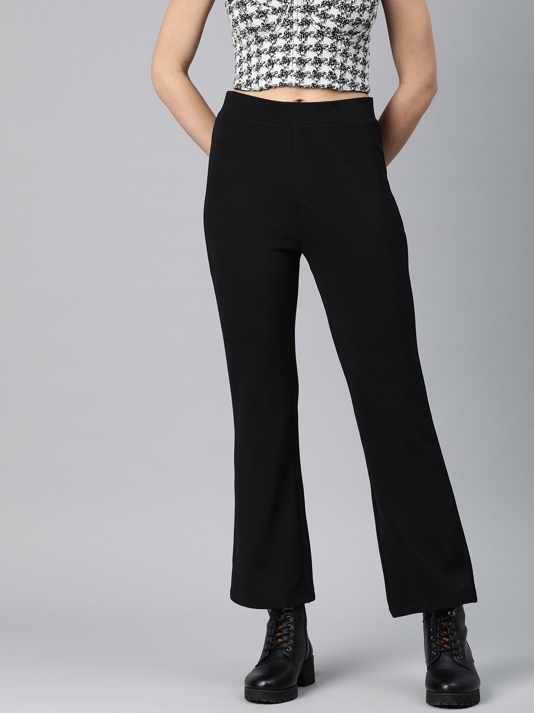 Popnetic Women Slim Fit High-Rise Bootcut Trousers Price in India