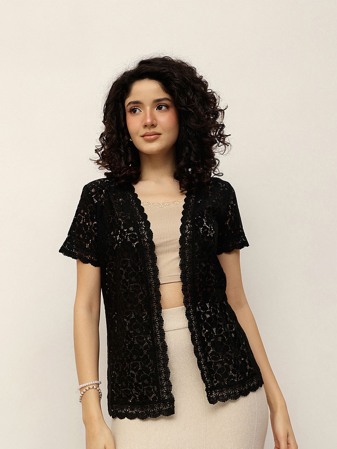 Espresso Self Design Open Front Shrug