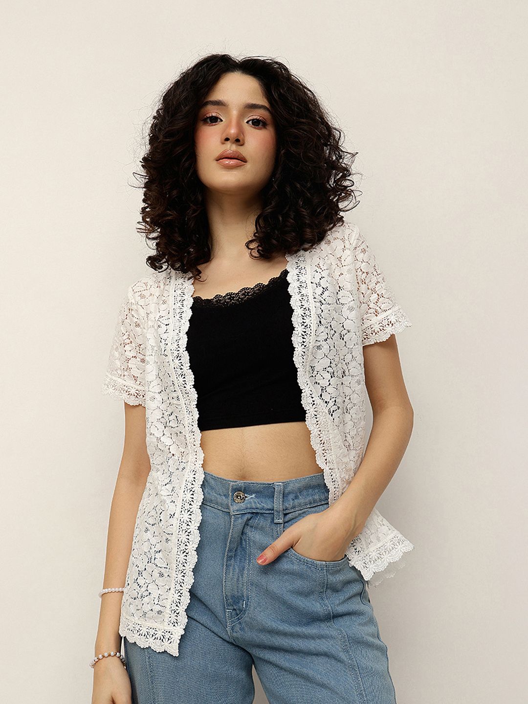Espresso Self Design Open Front Shrug